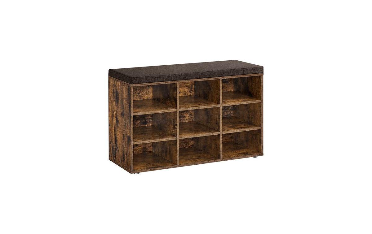 Vasagle Schuhschrank mit Polster, 9 Fächer 78.5x30.3x48 cm (LxBxH), Holz, Textilien