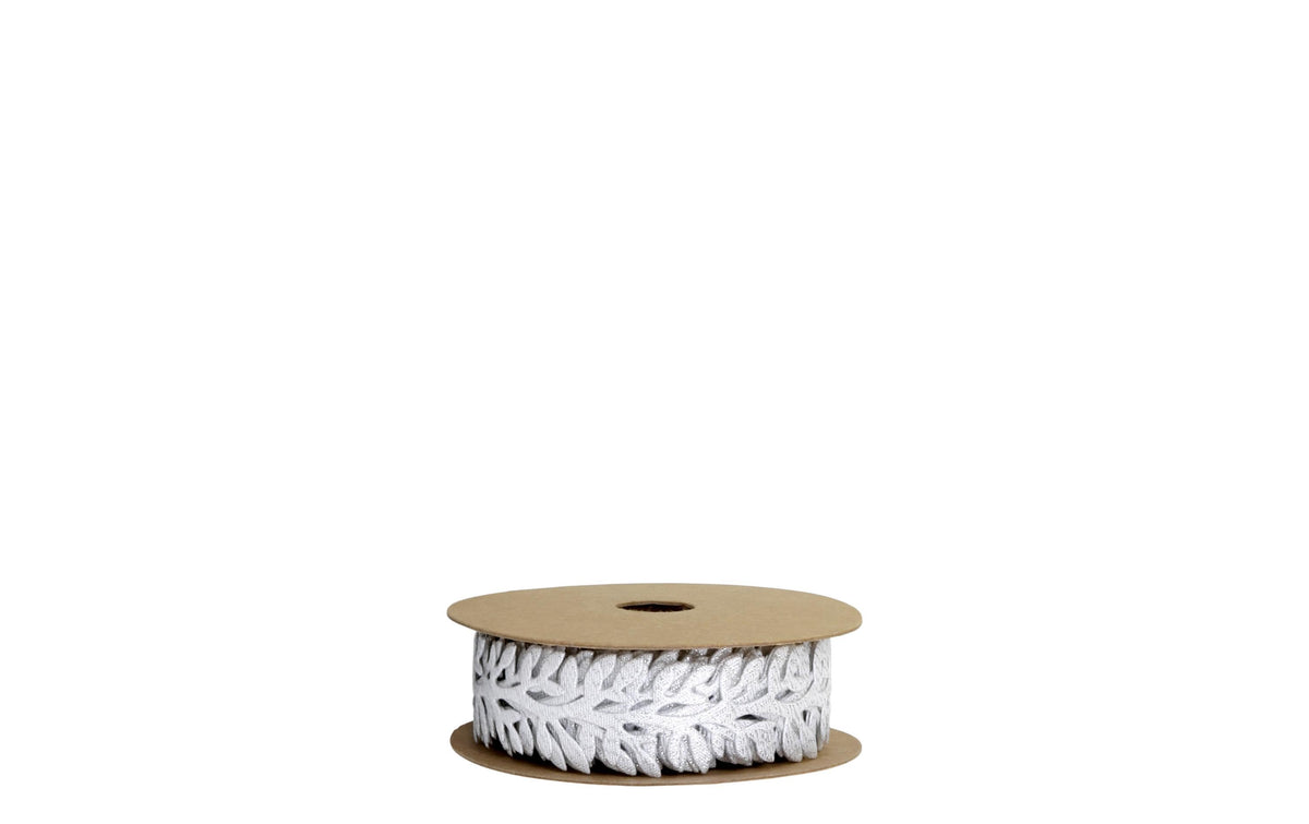 Chic Antique Spitzenband mit Blätter Länge 5 m, Breite 2.3 cm, silber glitzer