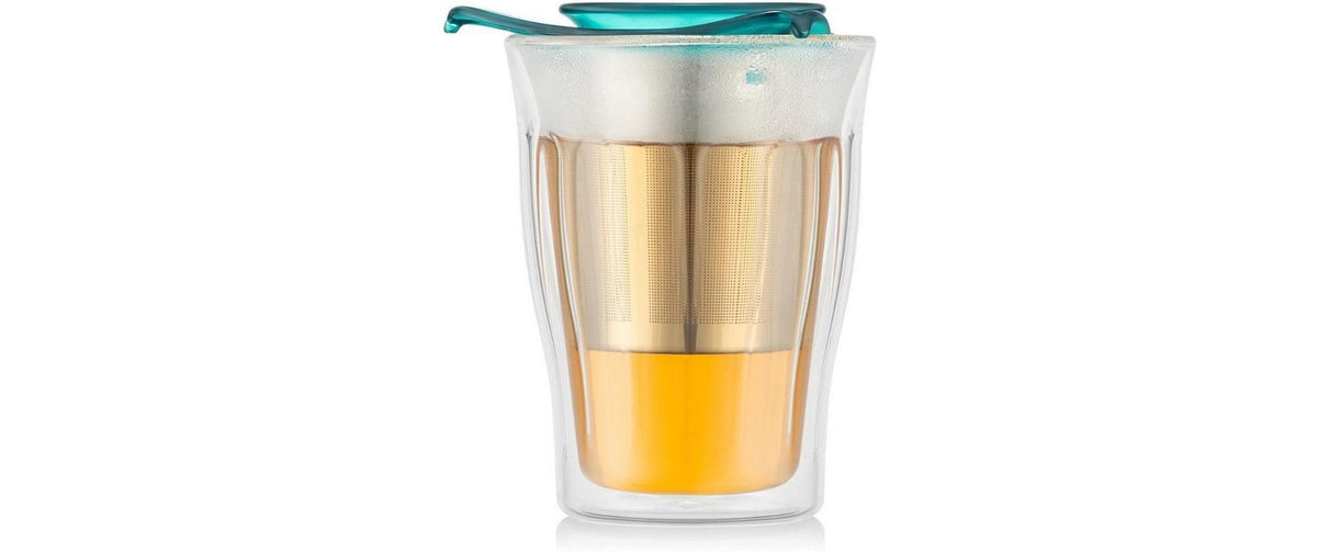 Bodum Copenhagen Set Doppelwandiges Glas Glas, Green, mit Edelstahlsieb, 0.35L