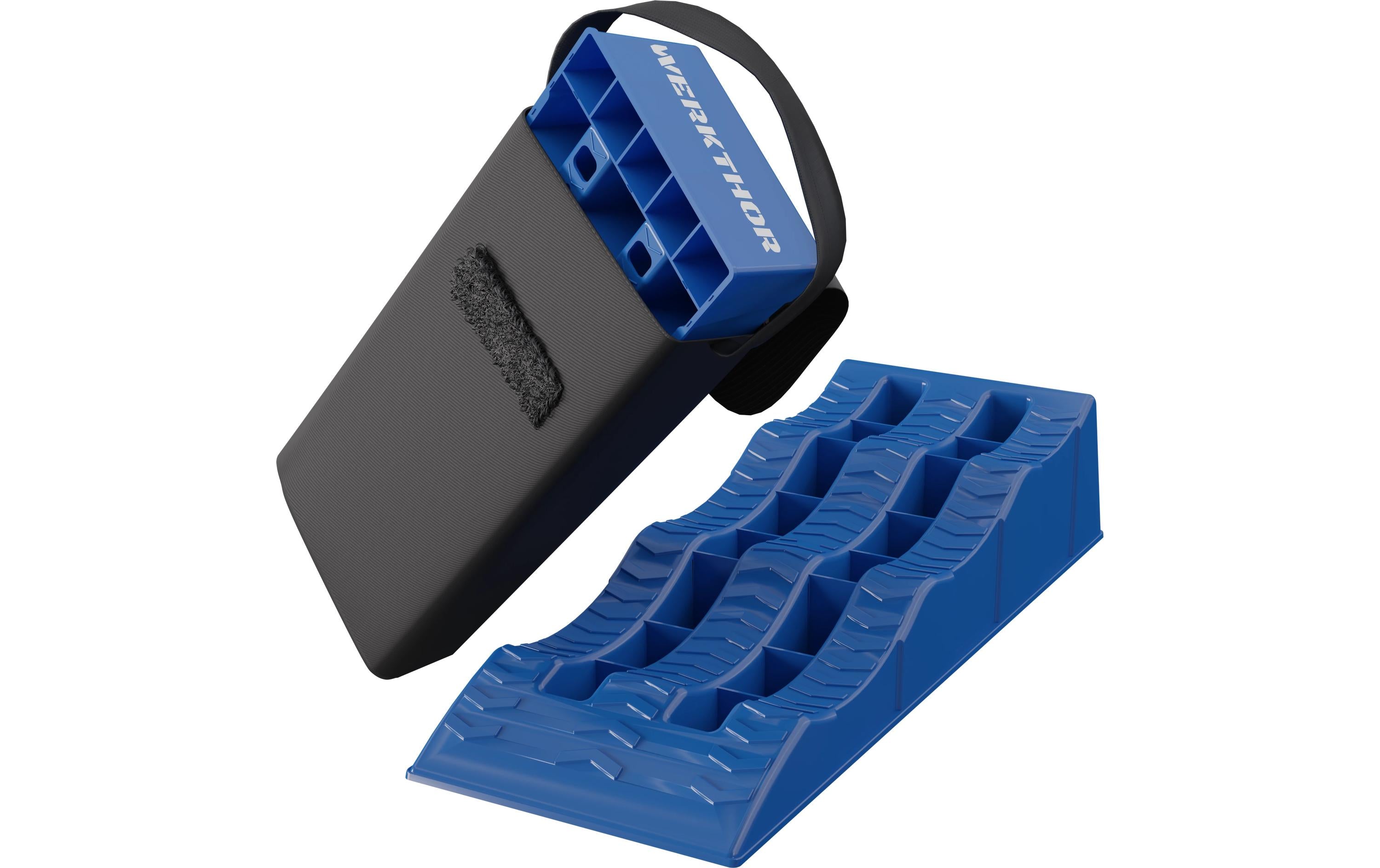 Werkthor flache Auffahrkeile 2er Set Tasche bis 3 Tonnen Blau