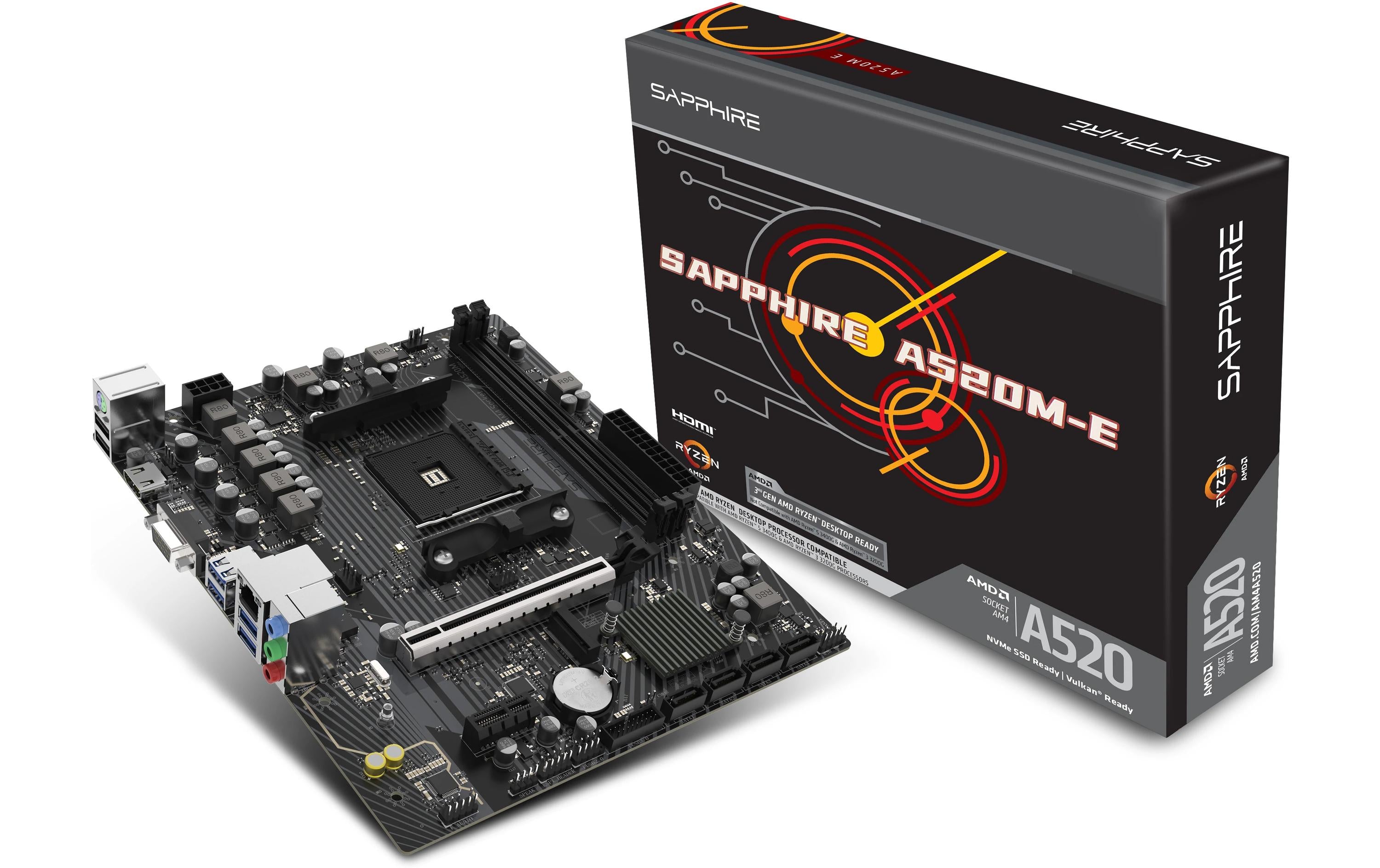 Sapphire A520M-E, mATX, AM4 AMD A520, 2x DDR4, PCIe 3.0, 1G