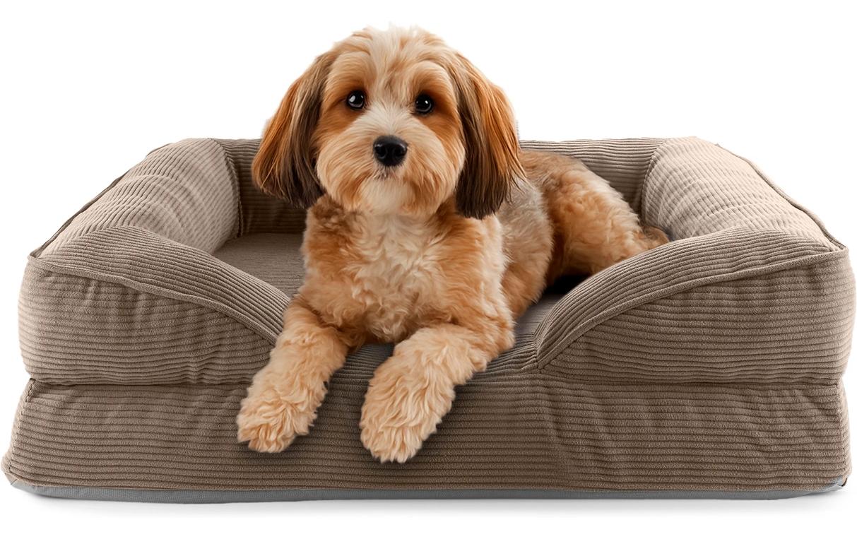 Lumaland Hundebett Indoor Cord S 70x60x18cm hellbraun