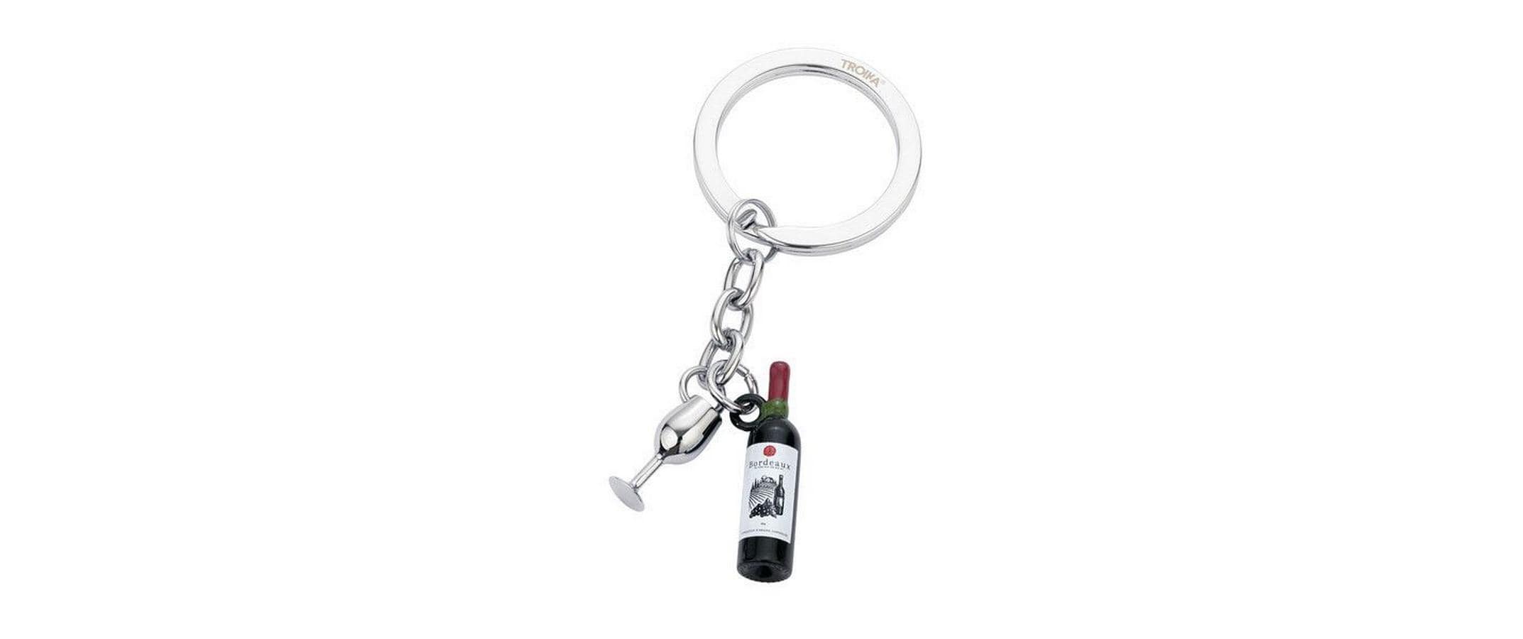 Troika Schlüsselanhänger Weinflasche, Glas dunkelgrün/silberfarben