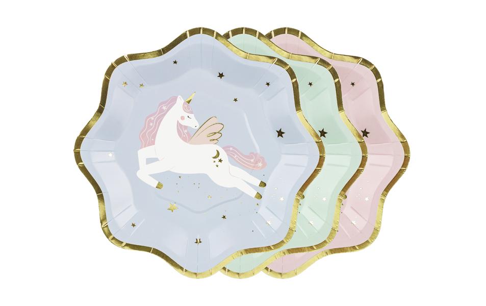 Partydeco Teller Einhorn Mix, 18 cm, 6 Stück