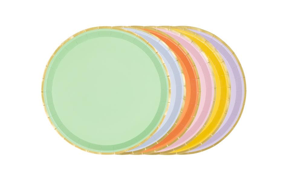 Partydeco Teller Uni mit goldrand Farbig, 21 cm, 6 Stück
