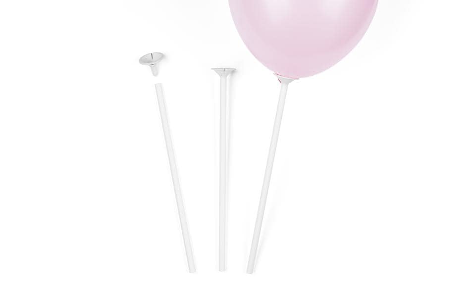 Partydeco Ballonstäbe weiss, 30 cm, 100 Stück