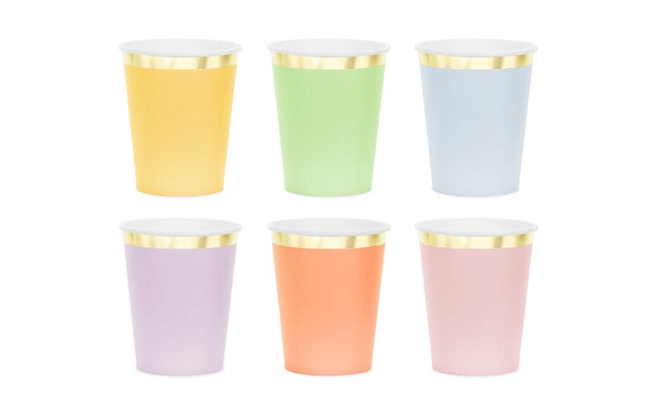 Partydeco Becher mit Goldrand farbig, 220 ml, 6 Stück