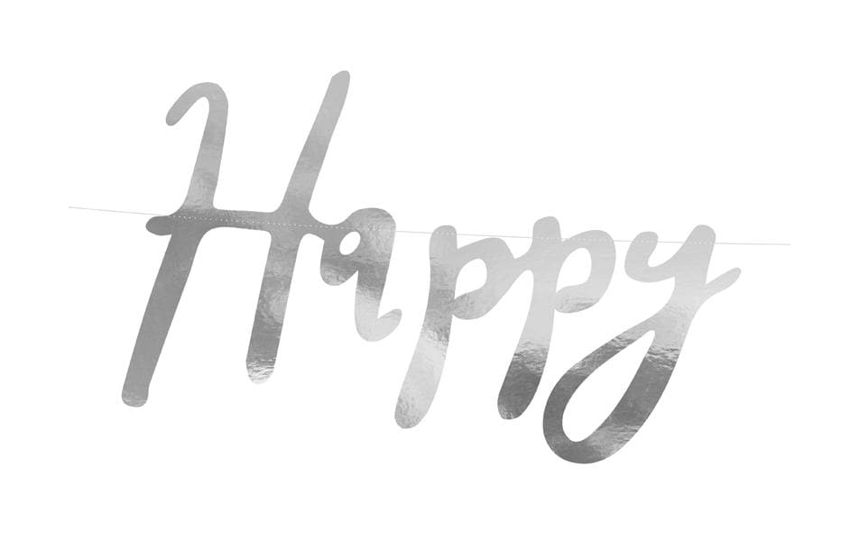 Partydeco Girlande Happy Birthday silber, H 16.5 cm, L 62 cm