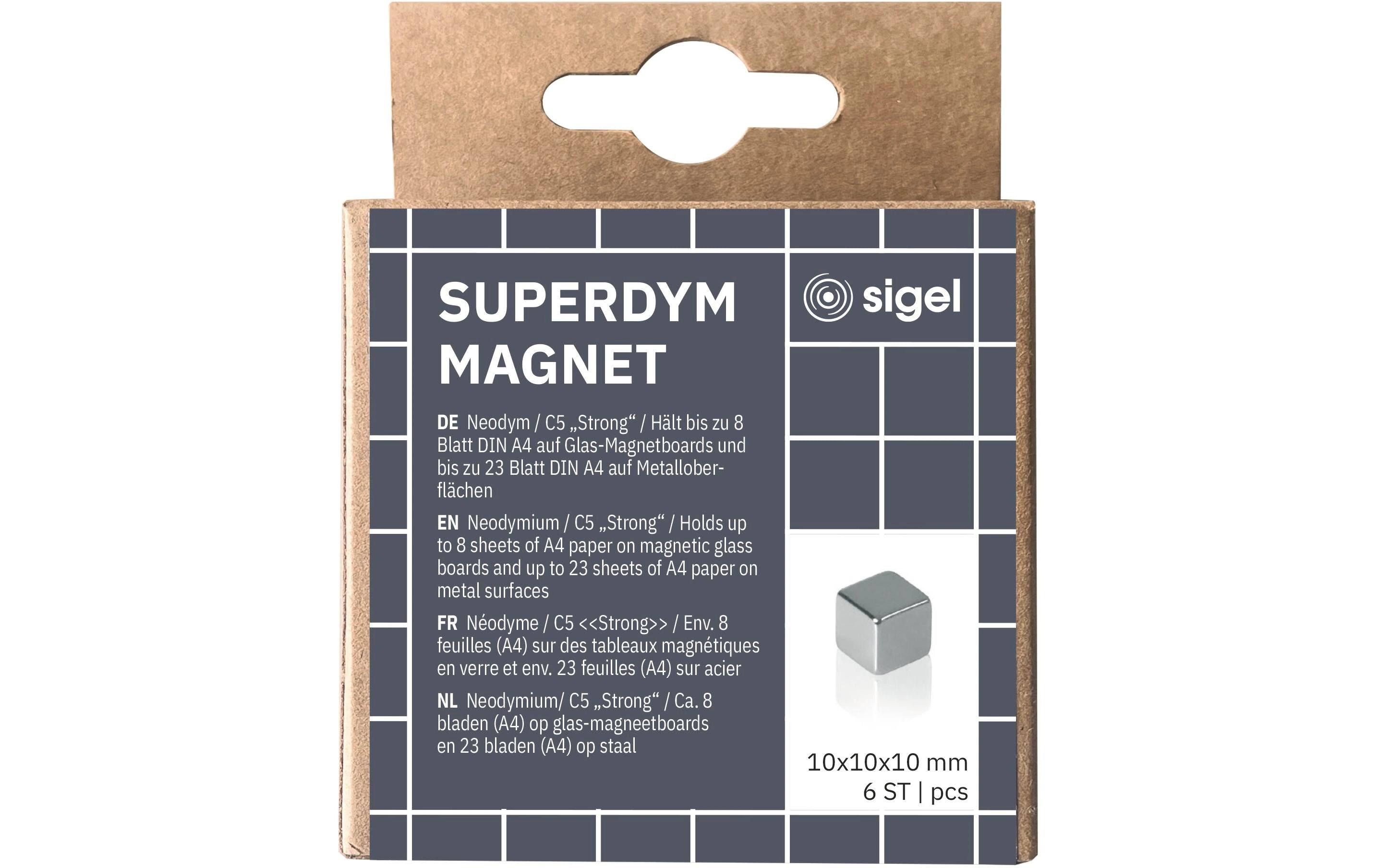 Sigel SuperDym Magnete "Strong" silber Haftkraft ca. 8 Blatt, 10x10x10mm, 6 ST