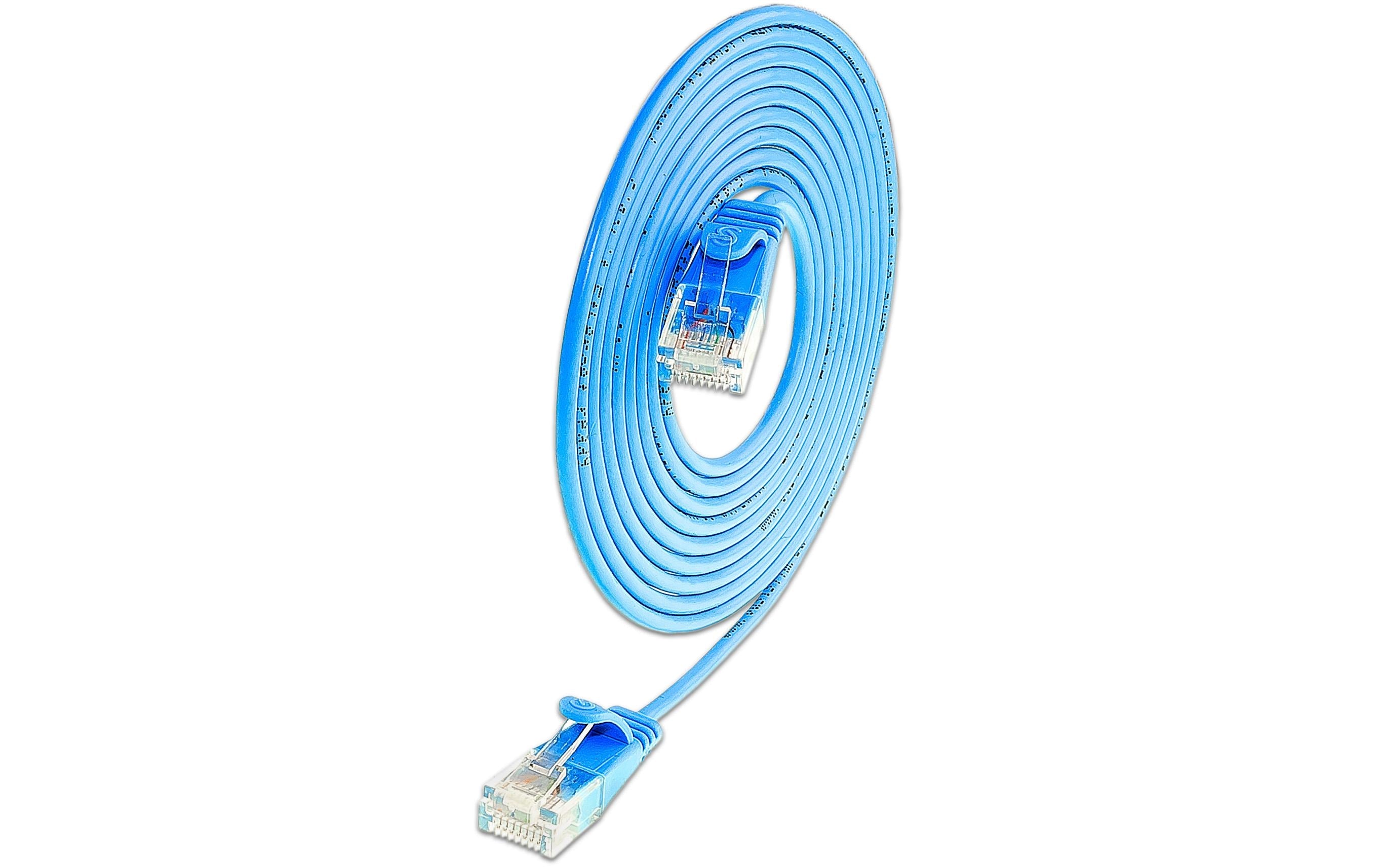 SLIM Patchkabel: U/UTP, 1m, blau Cat.6A, LSOH, Klinke nicht brechbar, 3.6mm