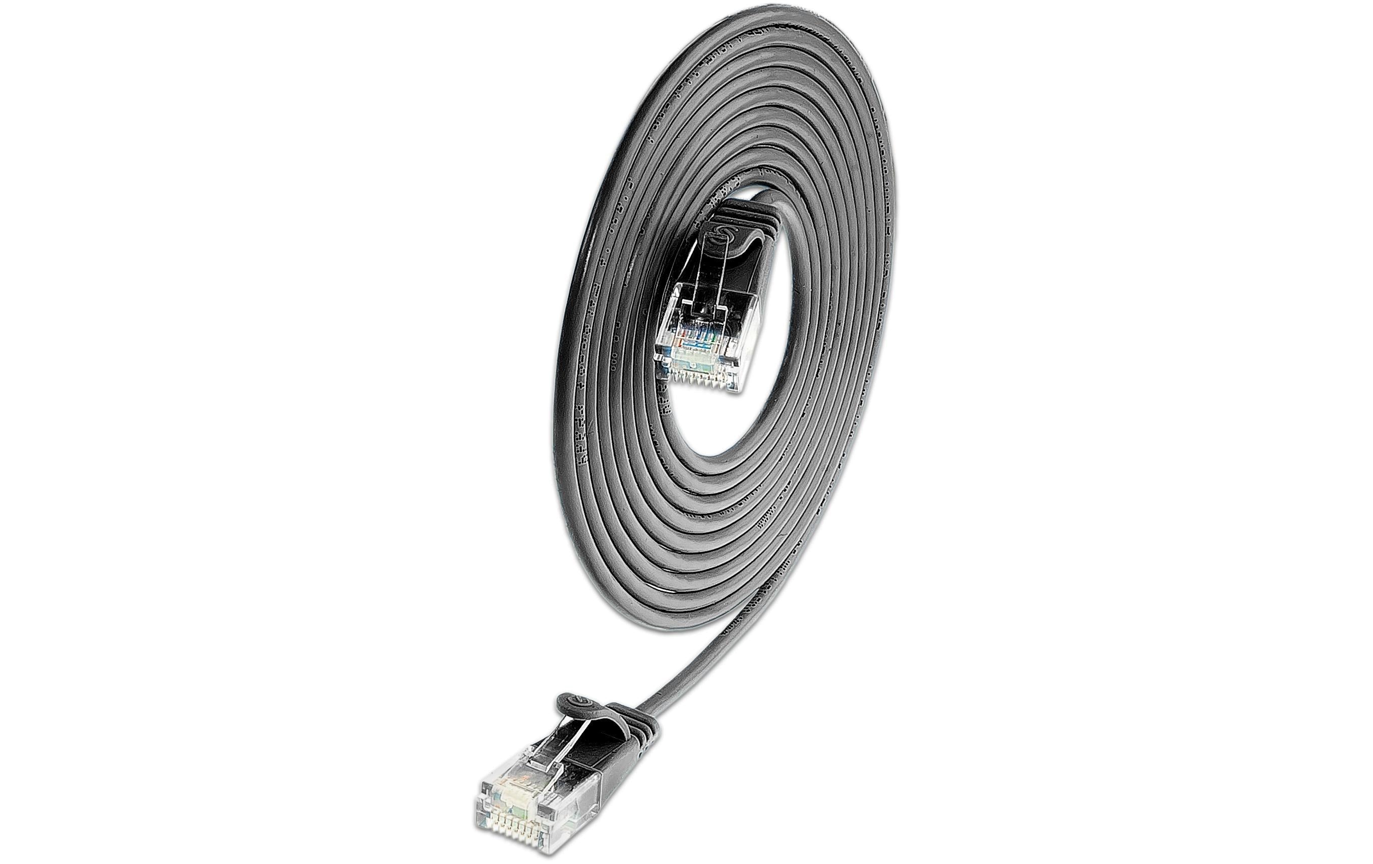 SLIM Patchkabel: U/UTP, 10m, schwarz Cat.6A, LSOH, Klinke nicht brechbar, 3.6mm