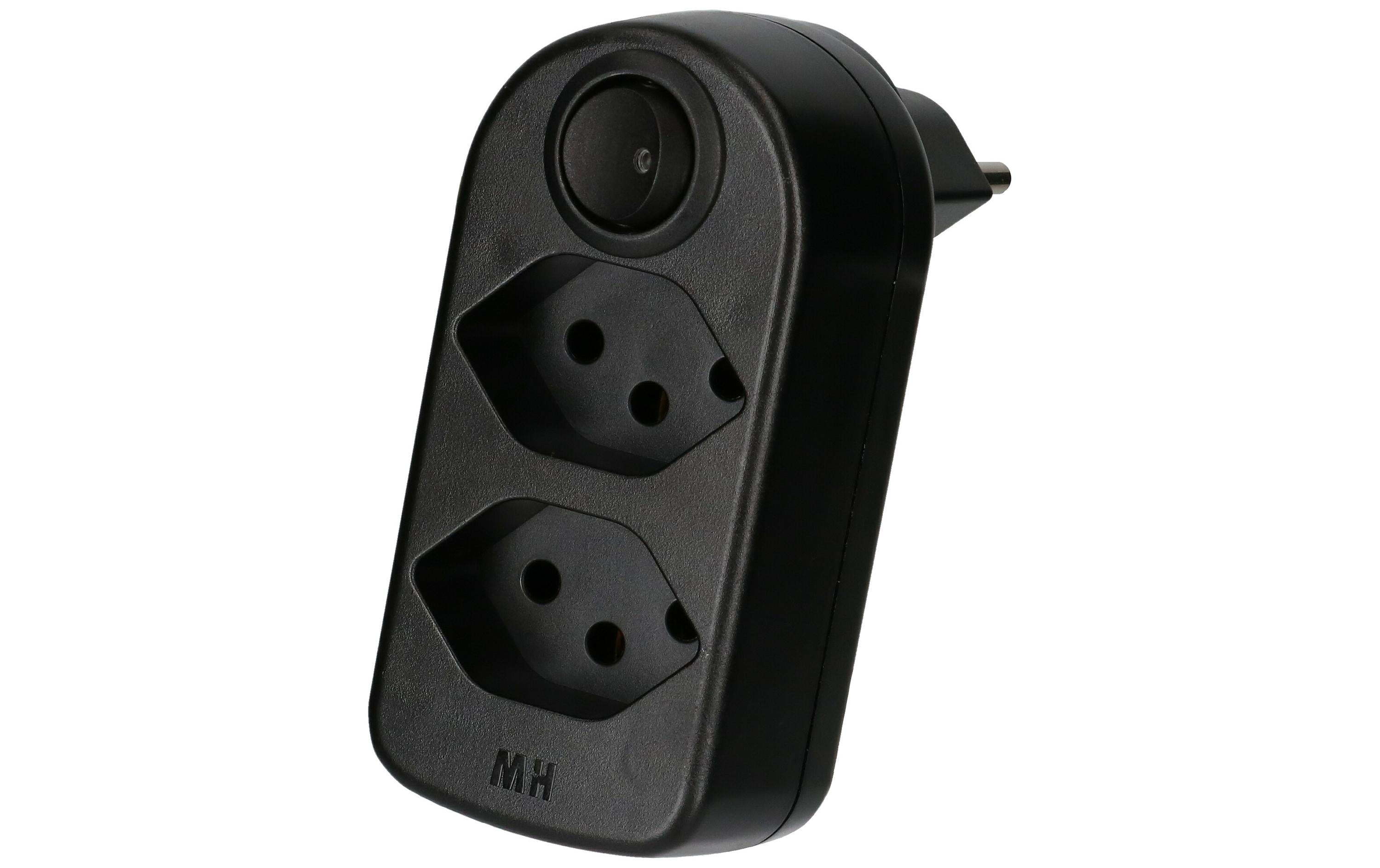 Abzweigstecker ADAPT 2x Typ 13 mit Schalter, drehbar 320°, schwarz