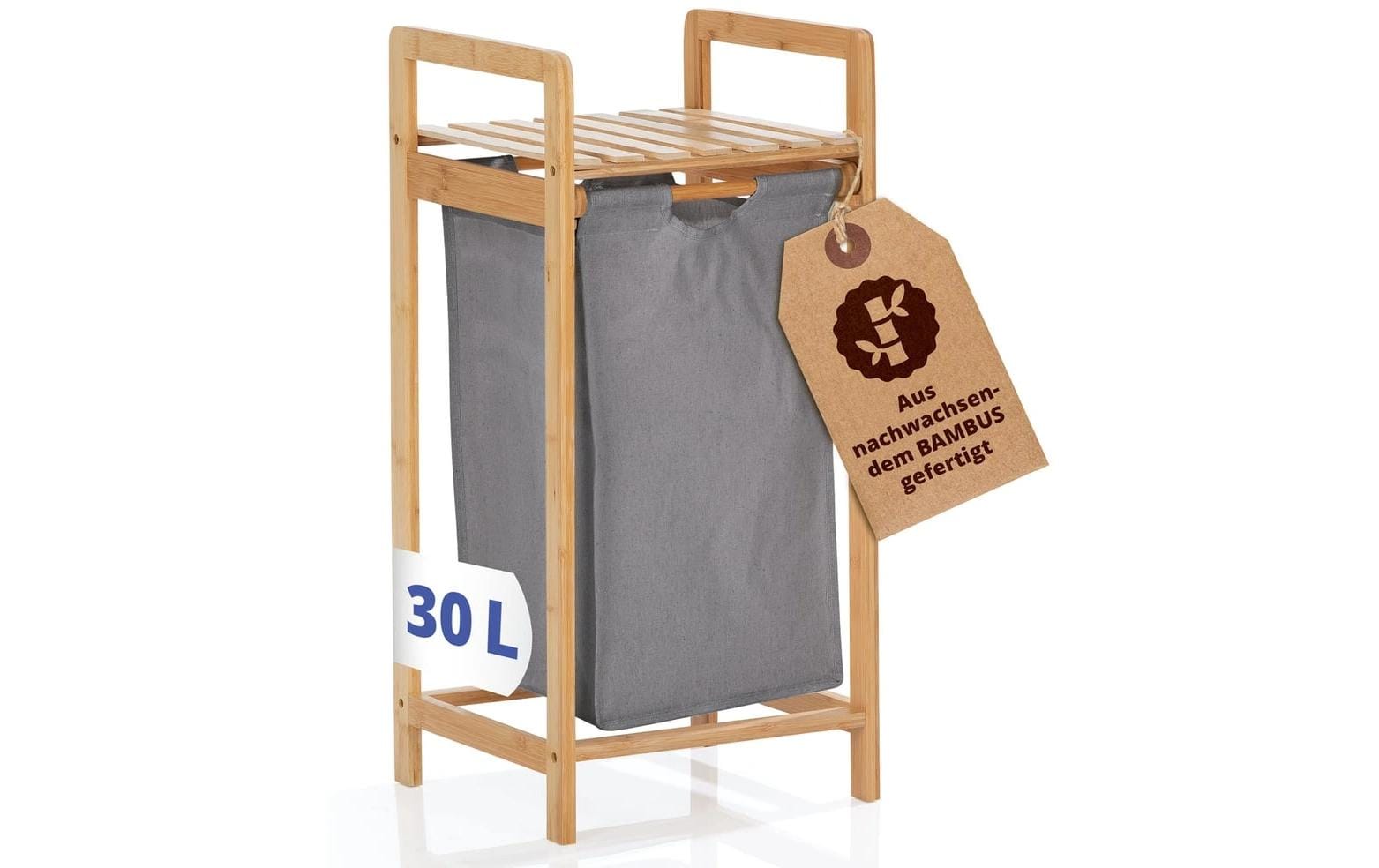 Lumaland Wäschekorb Bambus Dunkelgrau 33x33x73cm
