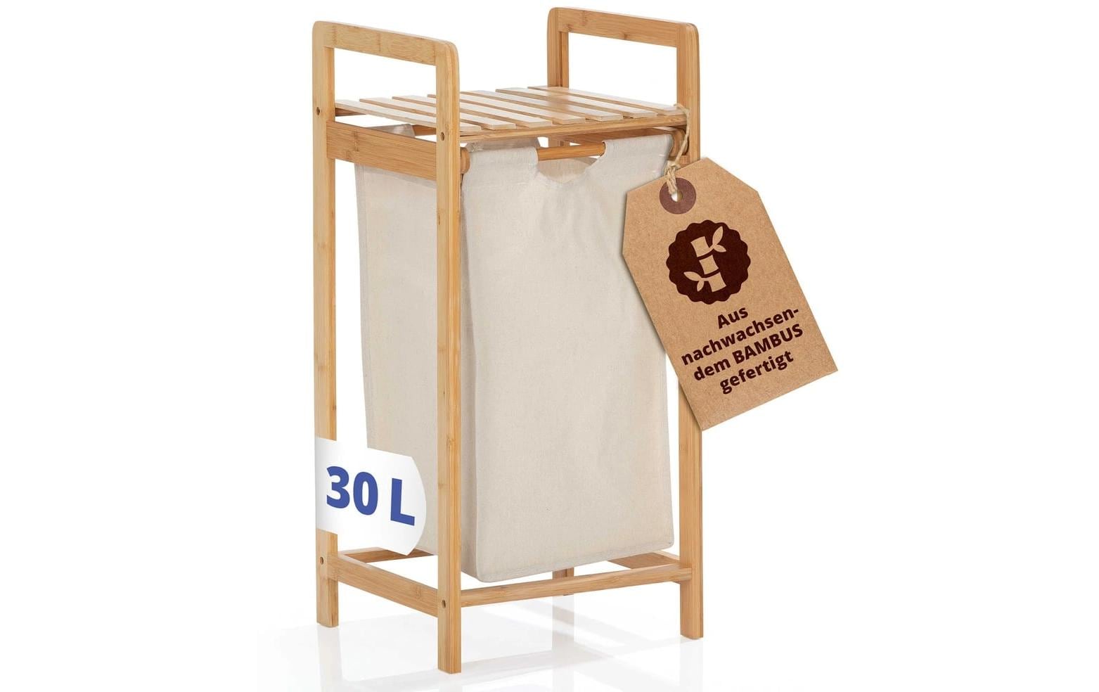 Lumaland Wäschekorb Bambus Beige 33x33x73cm
