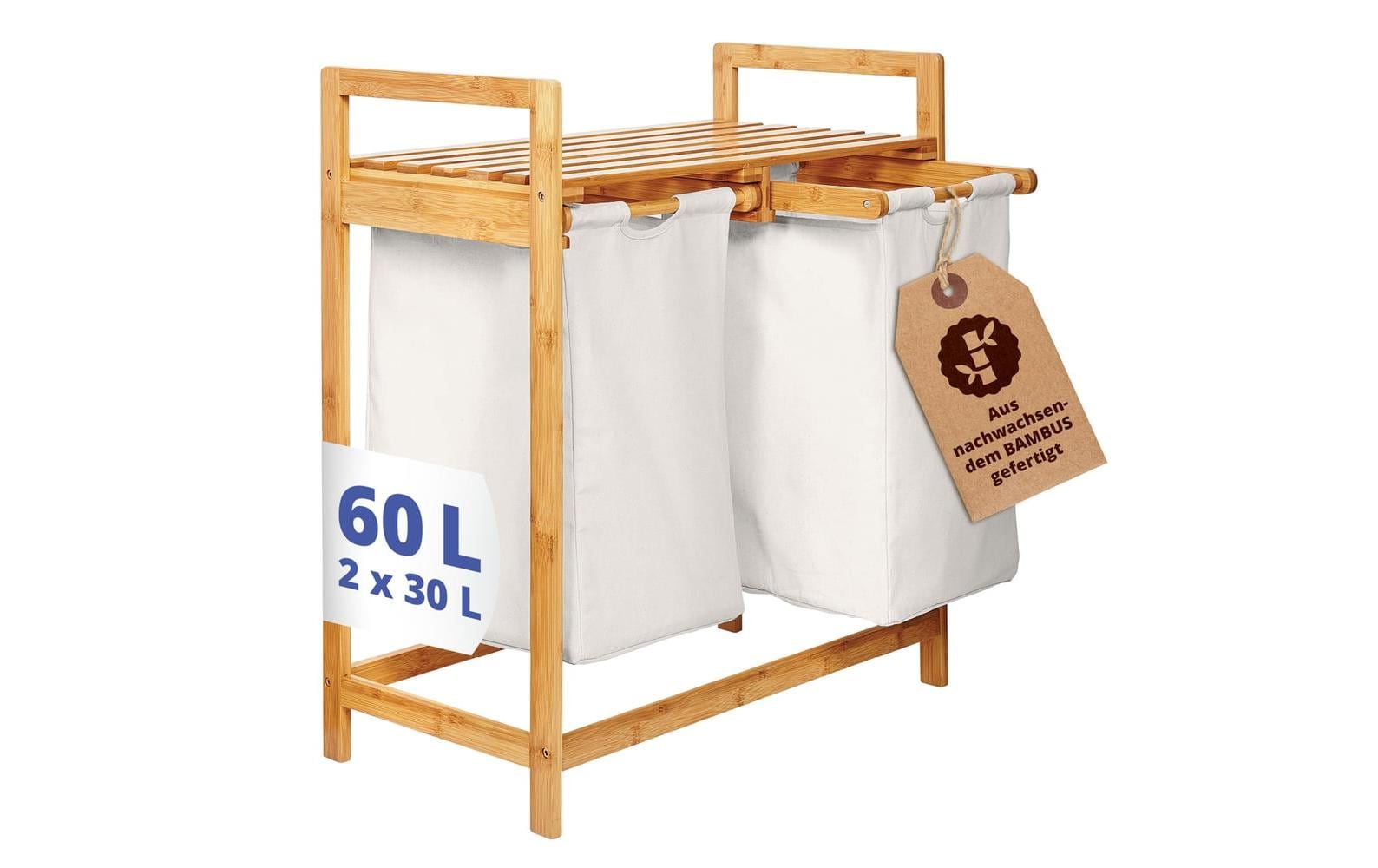 Lumaland Wäschekorb Bambus Weiss 73x64x33cm
