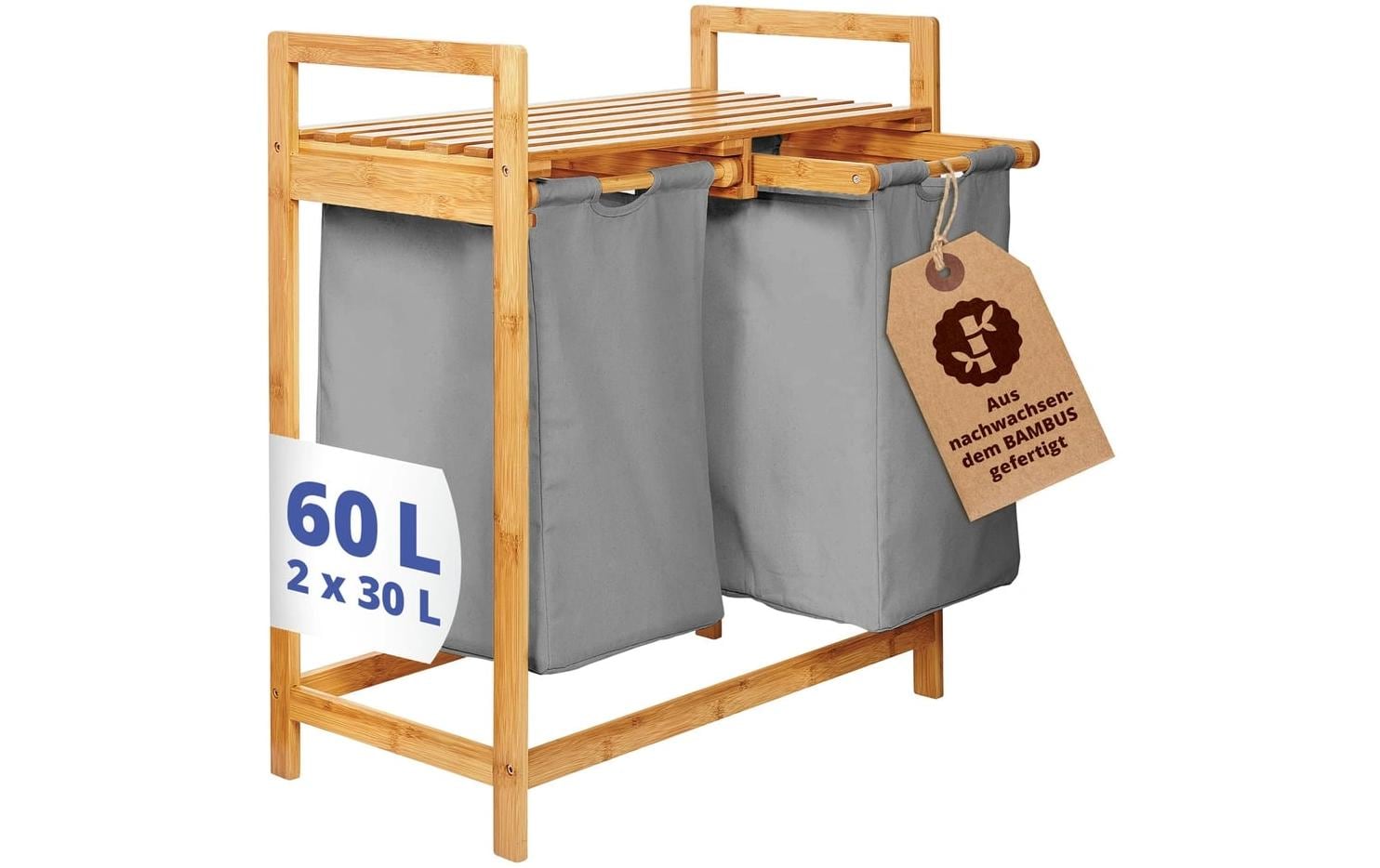 Lumaland Wäschekorb Bambus Dunkelgrau 73x64x33cm