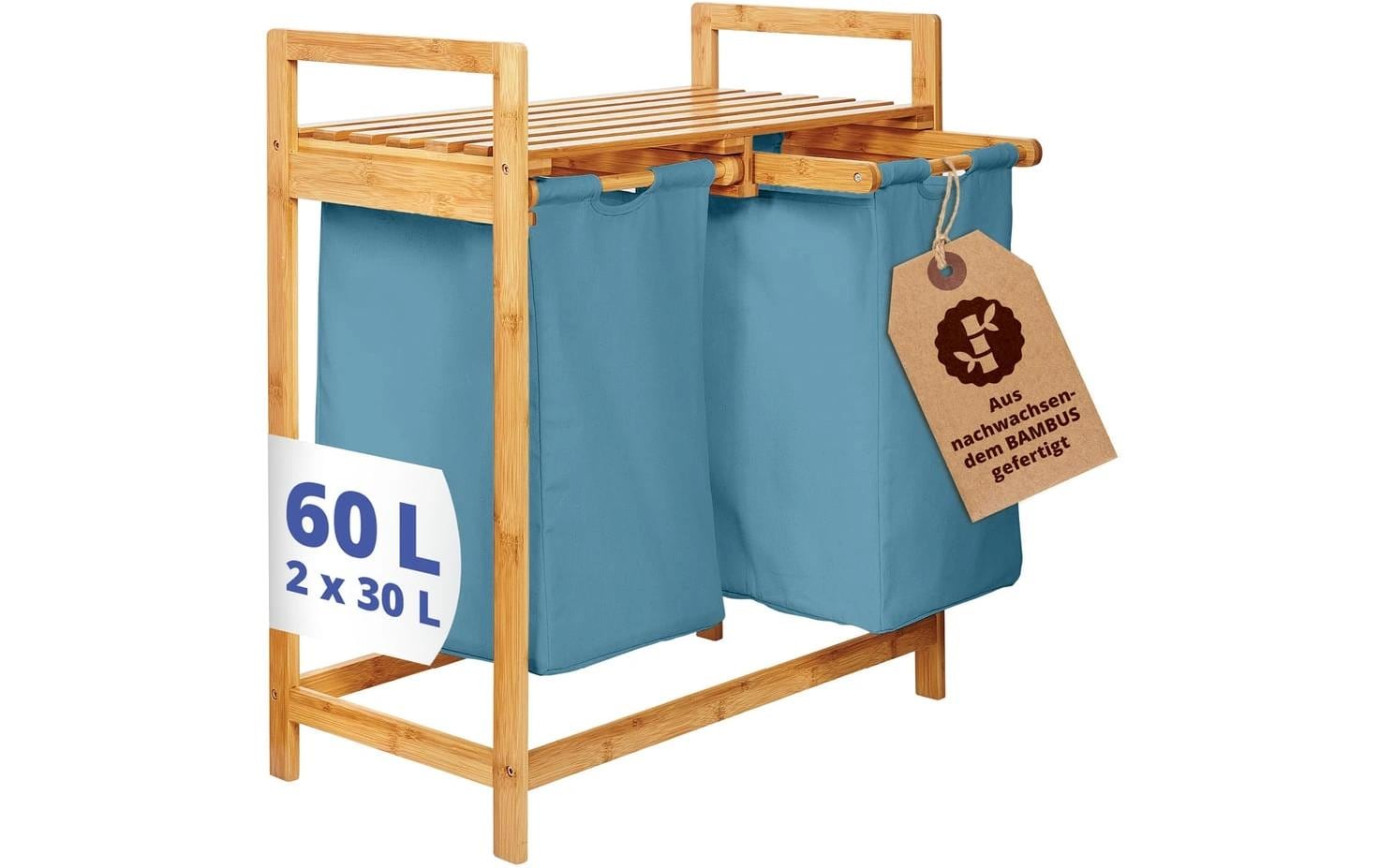 Lumaland Wäschekorb Bambus Blau 73x64x33cm