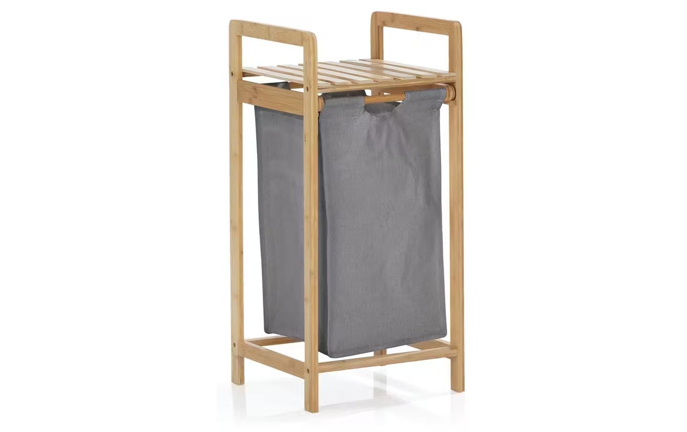 Lumaland Wäschekorb Bambus Grau 33x33x73cm
