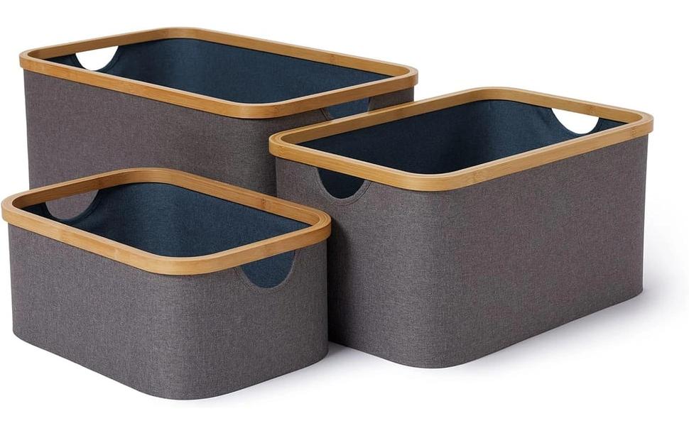 Lumaland Bambus Aufbewahrungsbox Set 3 Stk. Grau/blau