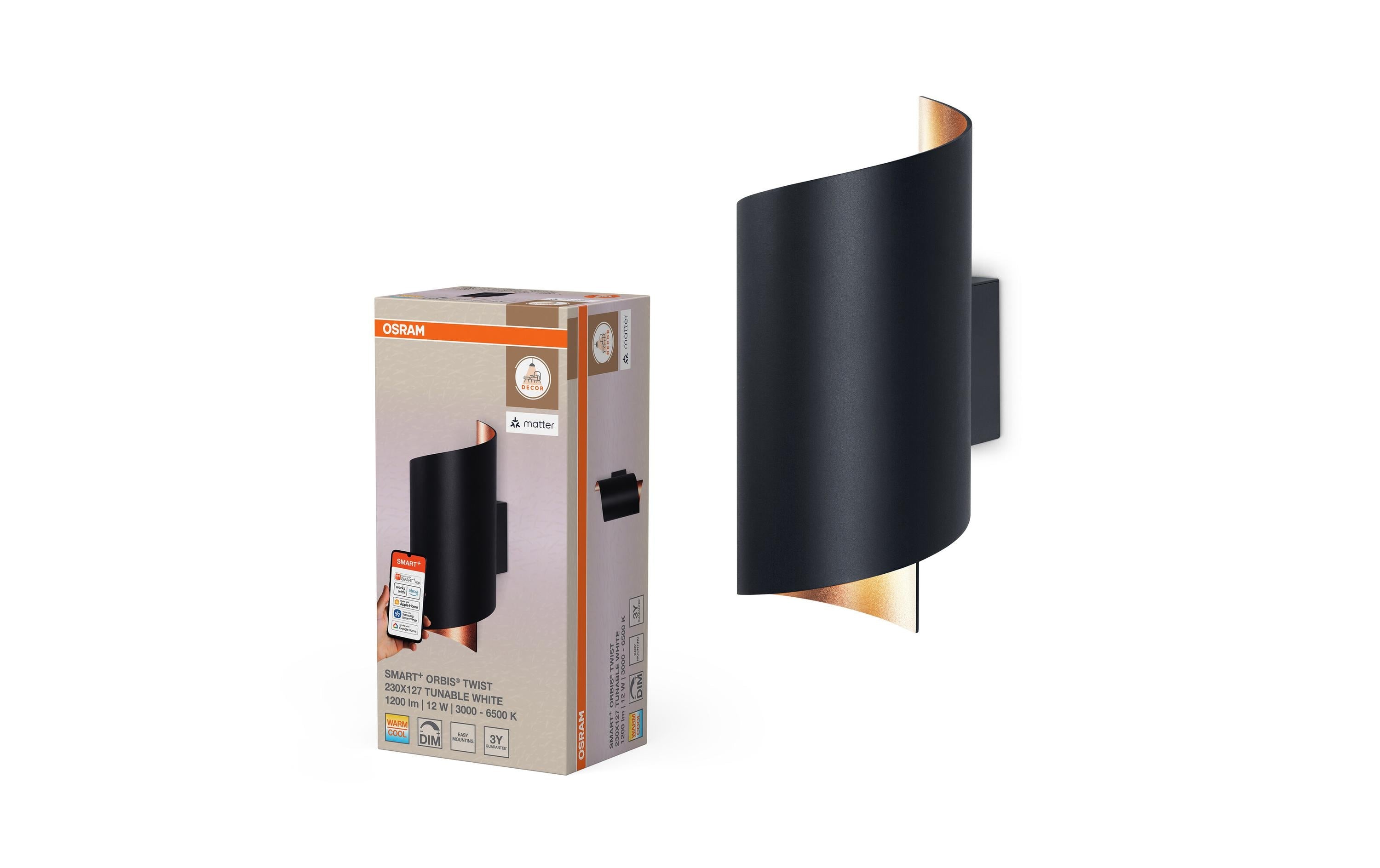 Osram SMART+ Orbis Wall Wall lamp Twist Black TW 200mm x 112mm