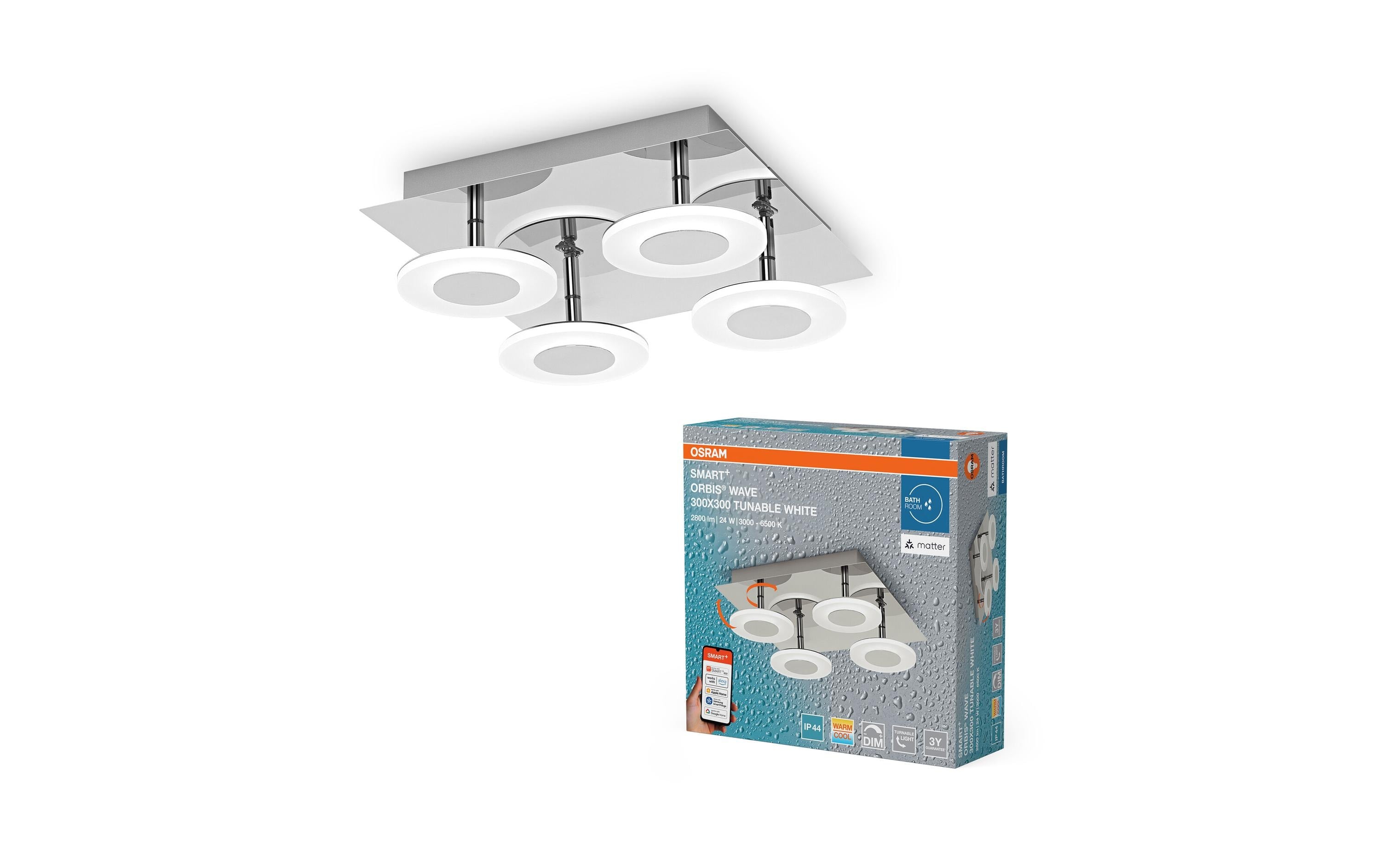 Osram SMART+ ceiling Orbis Orbis Wave IP44 TW 30cm Chrome 4x5W 2000Lum