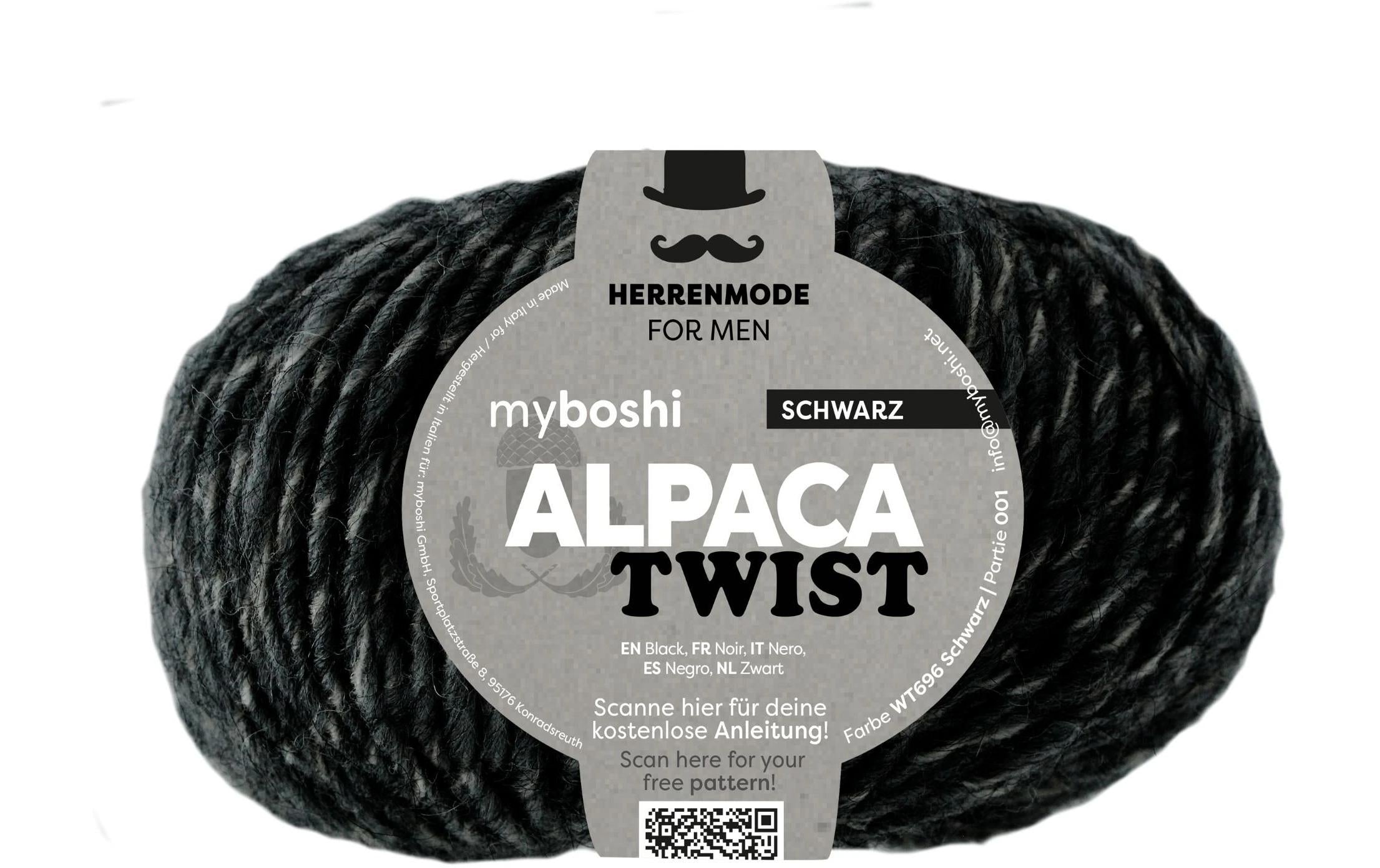 myboshi Alpaca Twist Schwarz 50% Polyacryl, 25% Alpaca, 25% wool