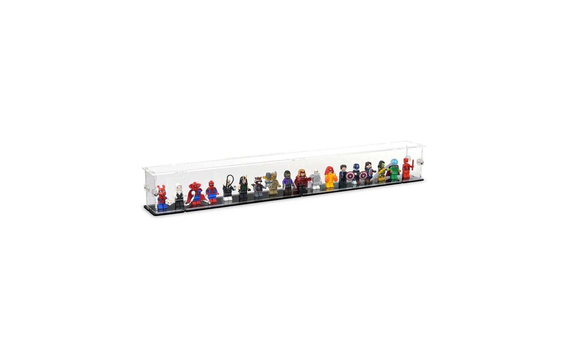 Acryl-Display für 18 LEGO-Minifiguren (mit schwarzem Boden und  Noppen)