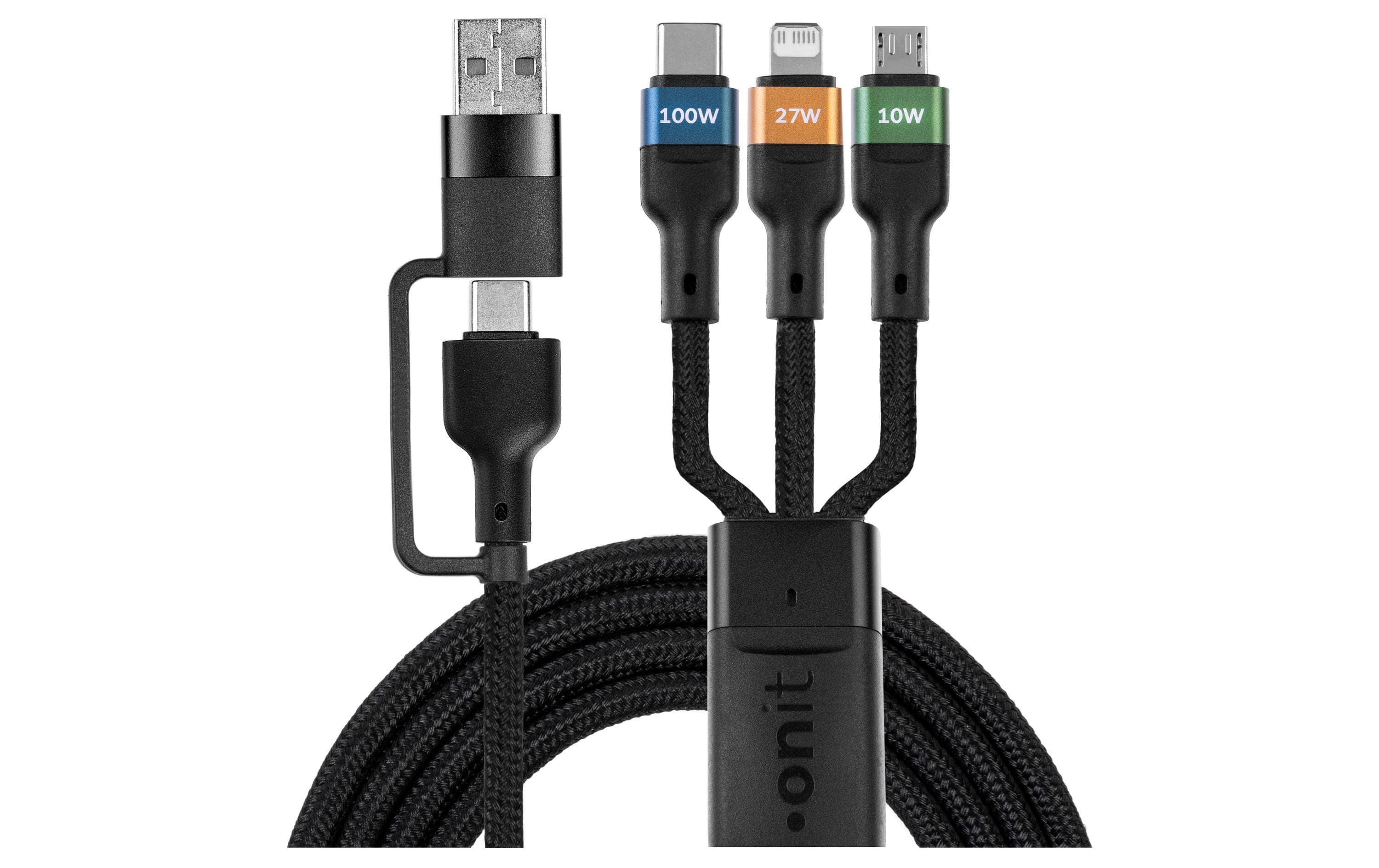 onit USB-Multi-Kabel 2.0M 100W USB 2.0 / A+C zu C+L+M / schwarz
