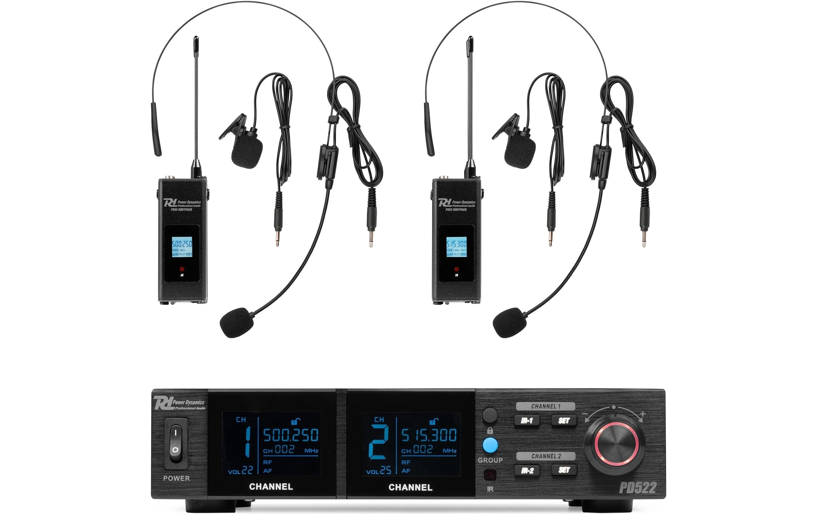 Power Dynamics PD522B Funkstrecke, 2x Bodypack, 100CH, Rack
