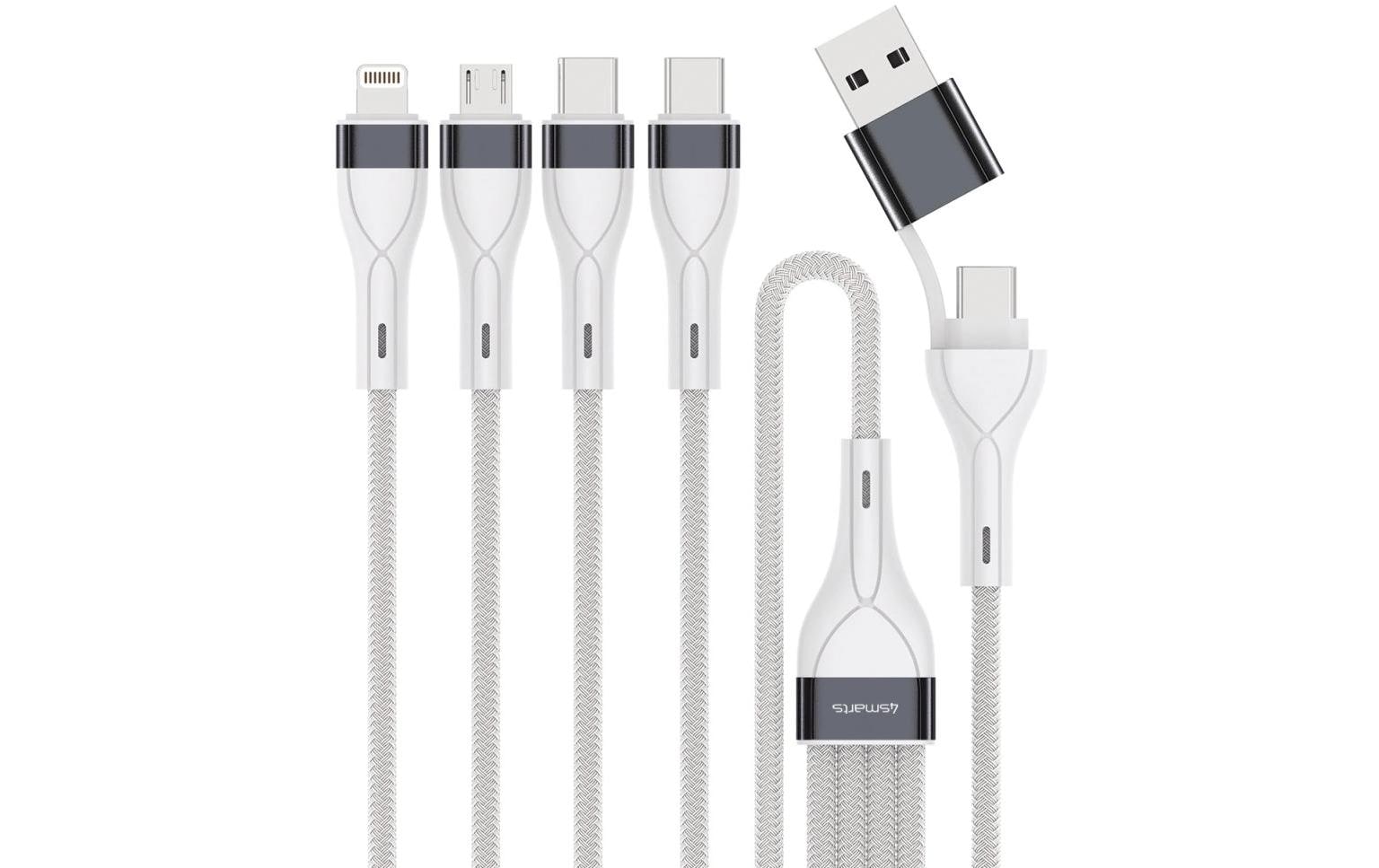 4smarts USB-C/A Multikabel 4 in 2 Ladekabel 0.25m, weiss