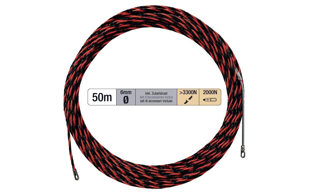 Einzugsband 6mm, 50m,PET Einzugshilfe mit Suchfeder Zubehör Set