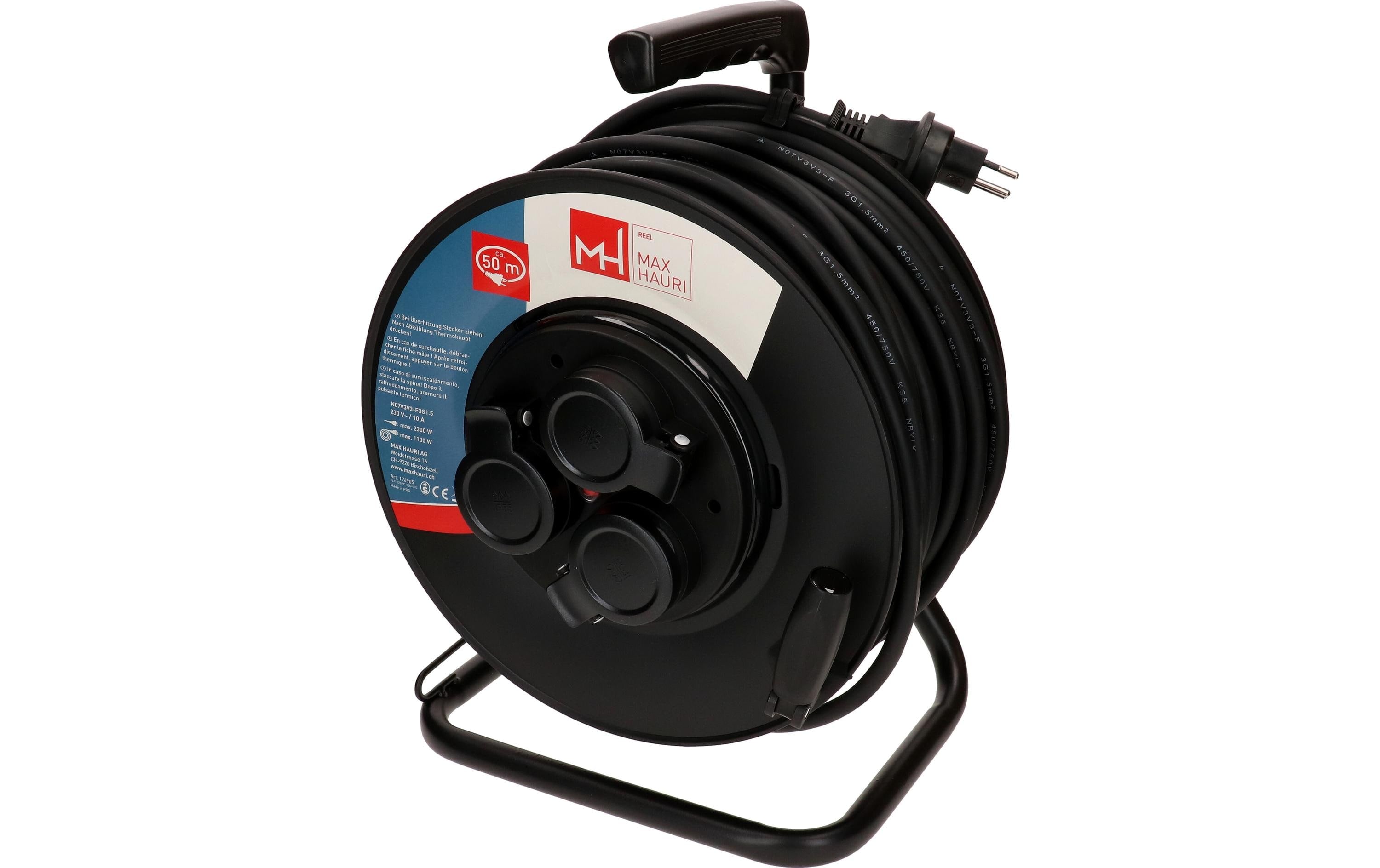 Max Hauri Kabelrolle IP55 3xTyp13 50m, schwarz