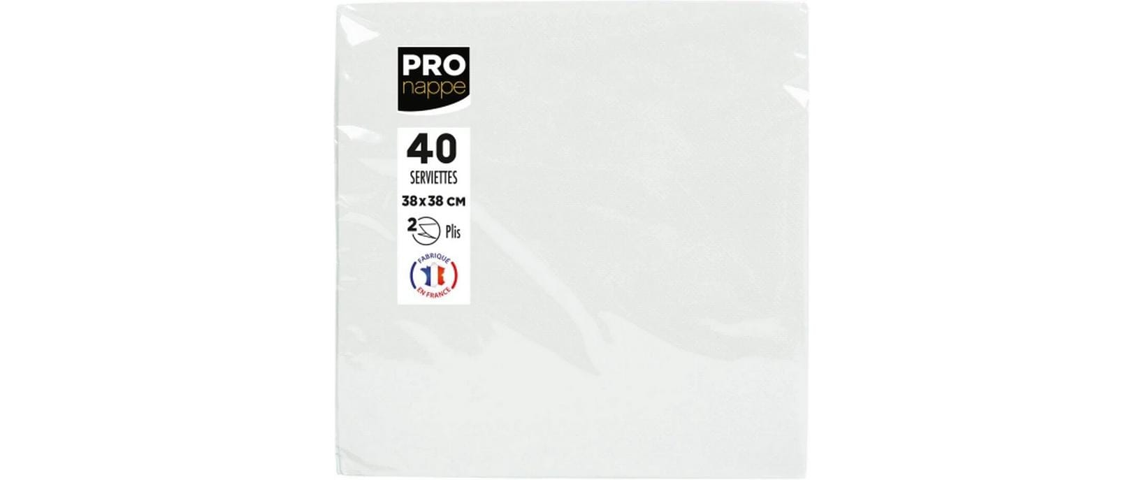 PRO nappe Servietten 38x38 cm, 40 Stück Weiss, 2-lagig, Papier