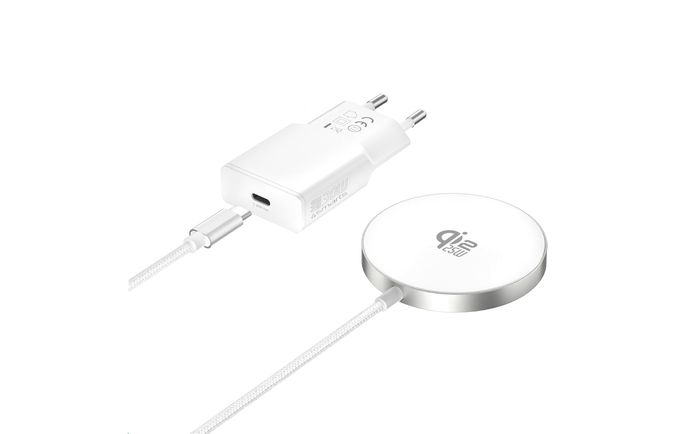 4smarts Qi2 25W MagSafe Ladegerät-Set 1.5m, Weiss
