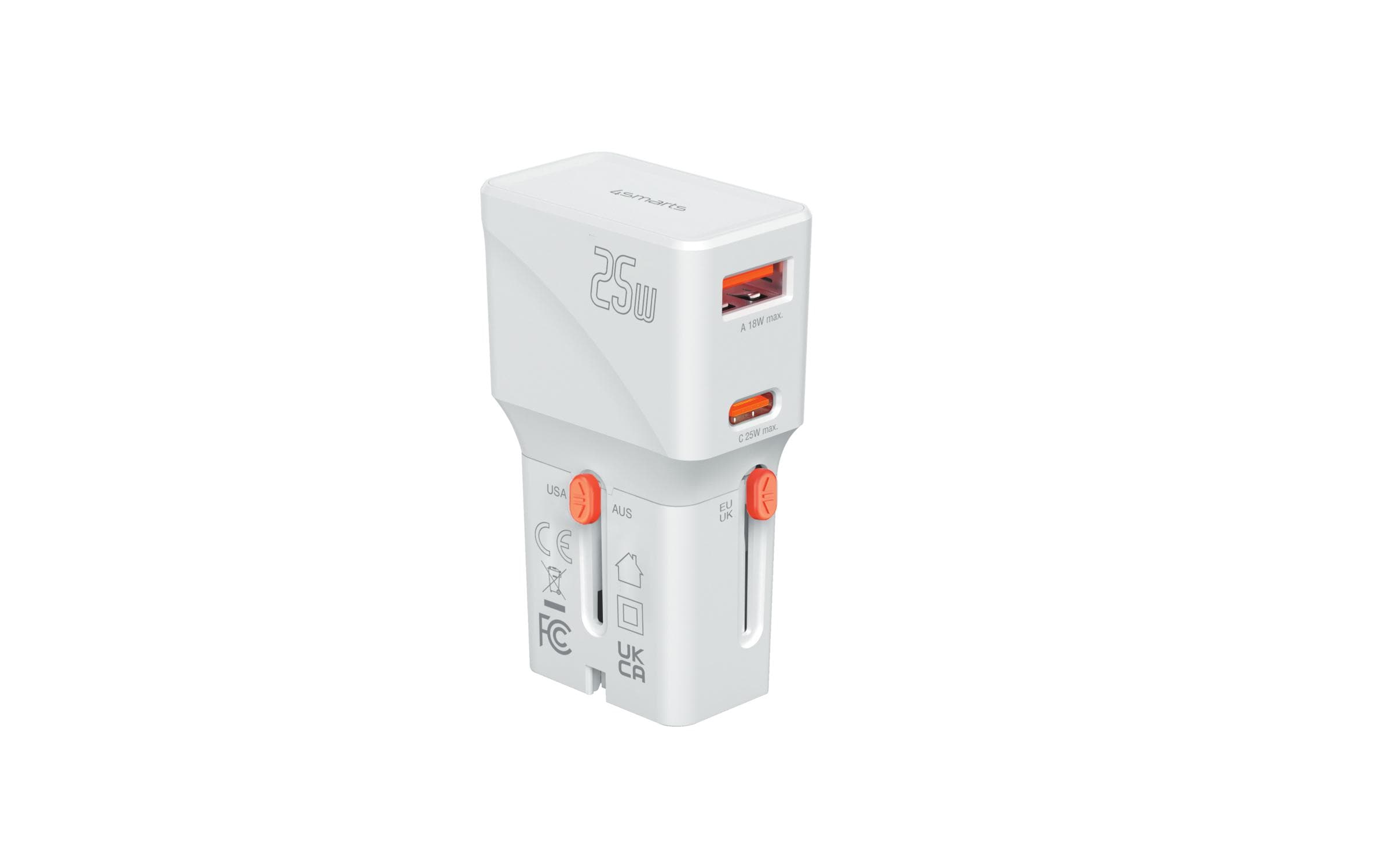 4smarts Weltreiseadapter Nomad Pocket 25W 1C+1A, Weiss