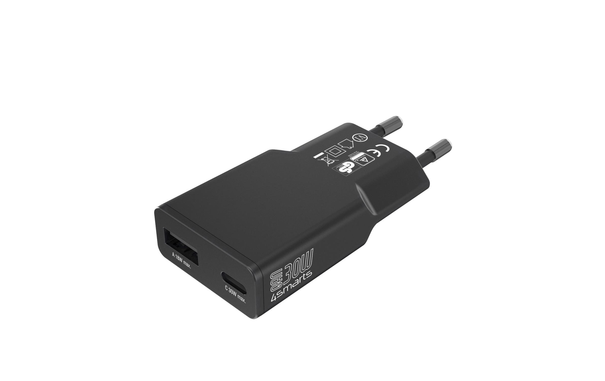 4smarts Netzladegerät PDPlug Slim Duos 30W GaN 1C+1A, Schwarz