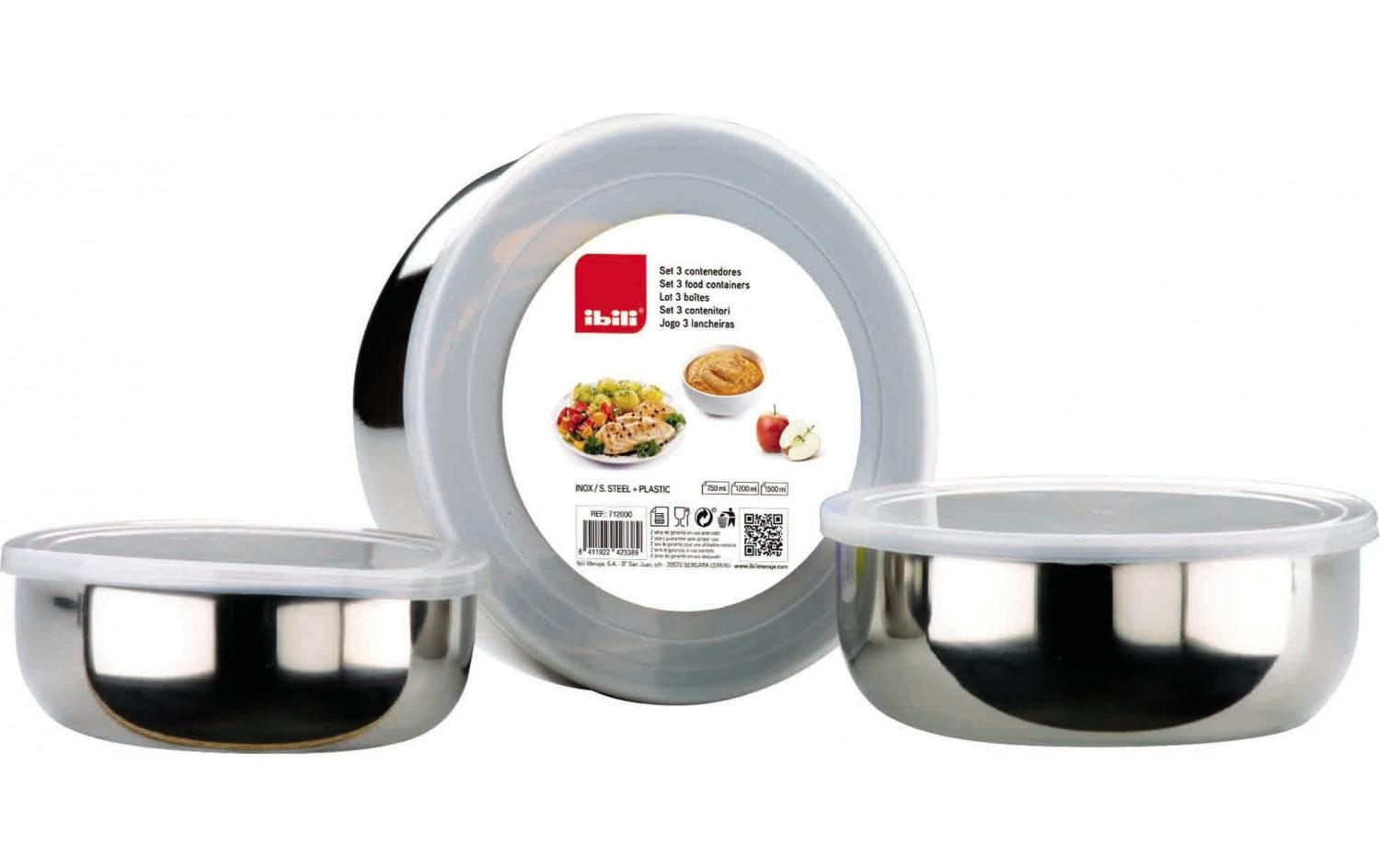 Ibili Set aus 3 Edelstahlbehältern 14+16+18 cm