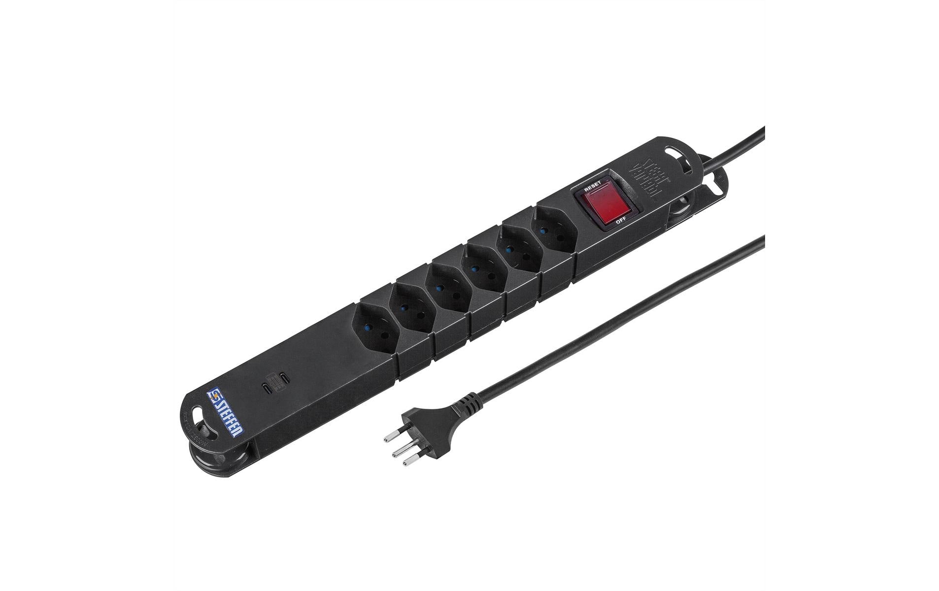 Steffen VARIABL 6xT13 2xUSB-C 18w sz 6xT13 + 2xUSB-C PD 18W 3m sw