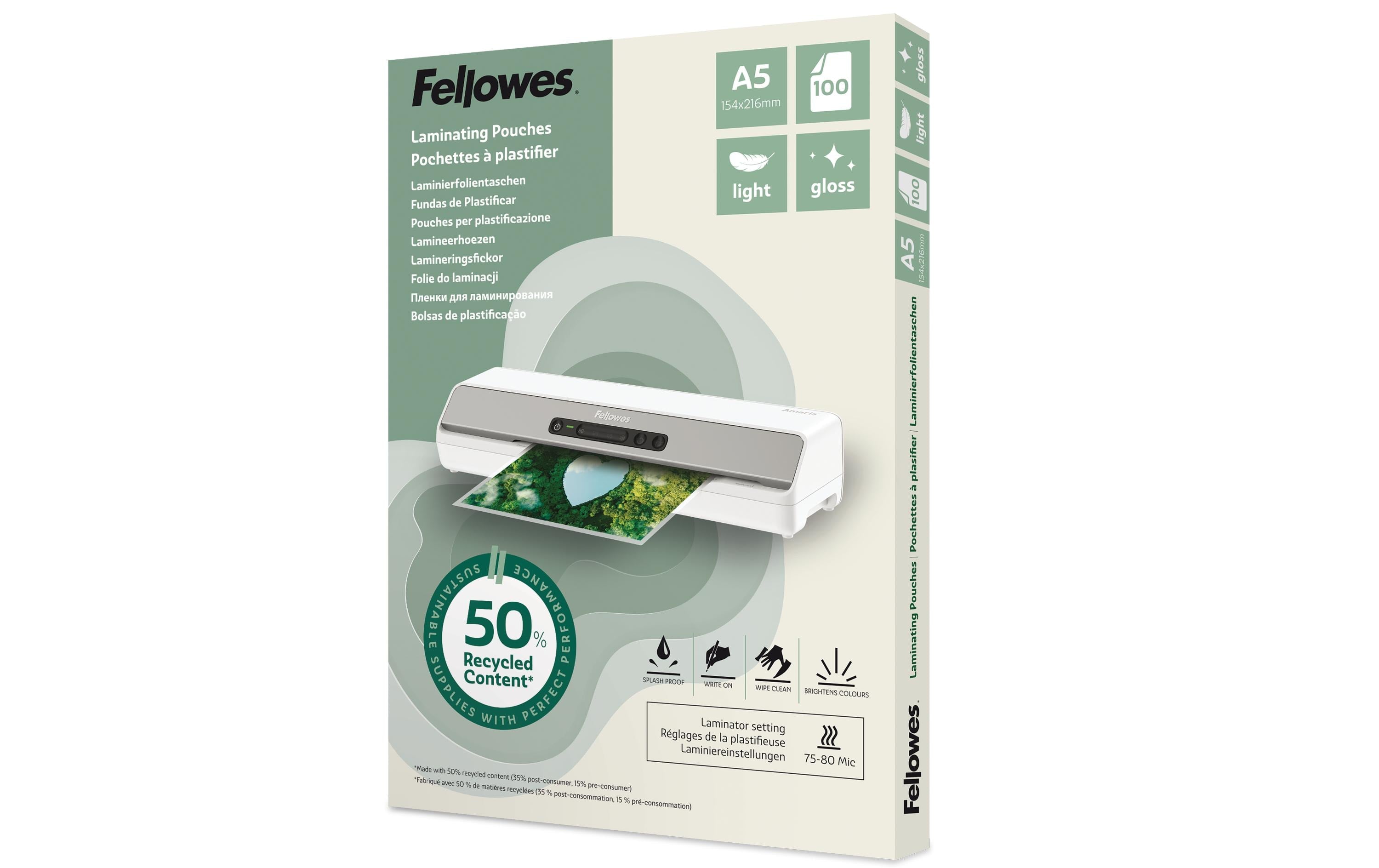 Fellowes Laminierfolien recycled A5 100 Stk., glänzend