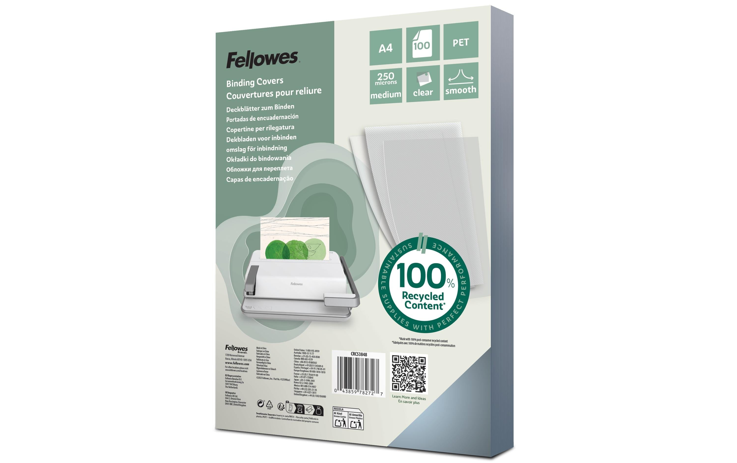 Fellowes recycelte PET Deckblätter A4, 100 Stk., 250 Mikron