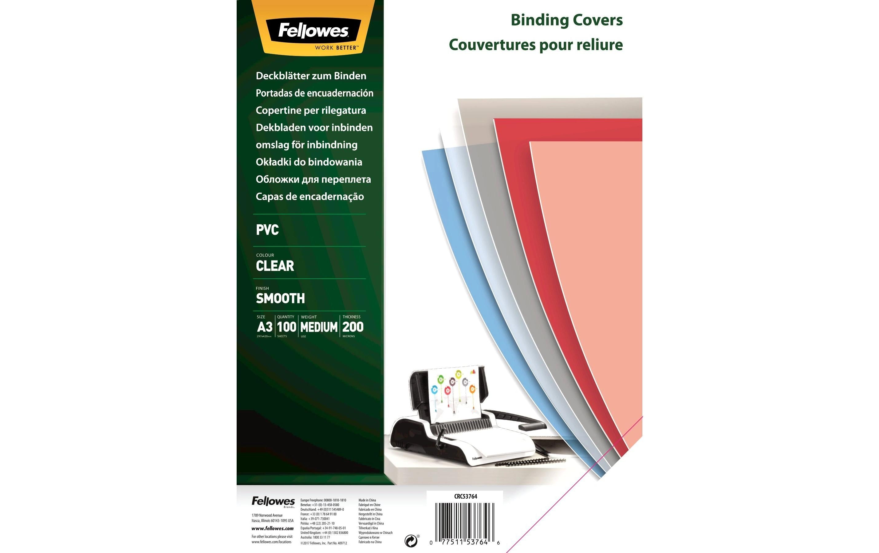 Fellowes Deckblatt Transparent,200 Micron 100 Stk., A3, recylkeltem PVC