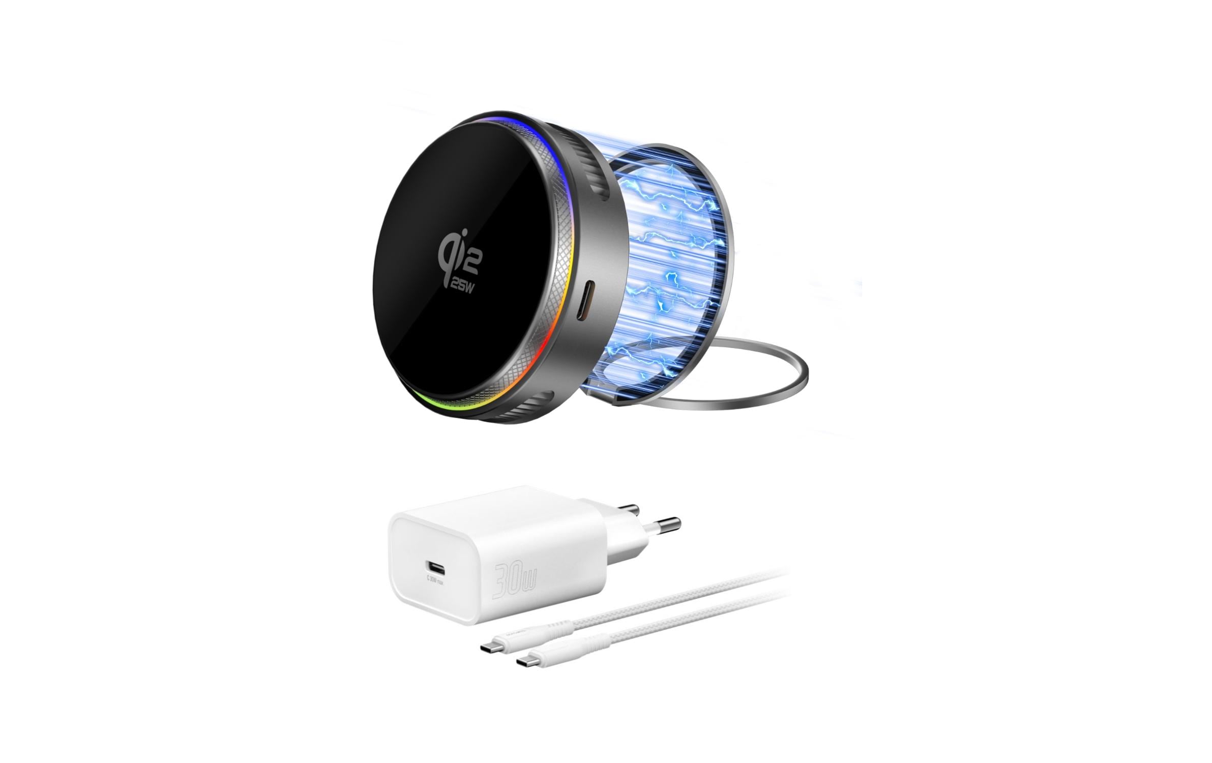 4smarts Qi2 25W MagSafe Ladegerät Kühlung, RGB, Spacegrau