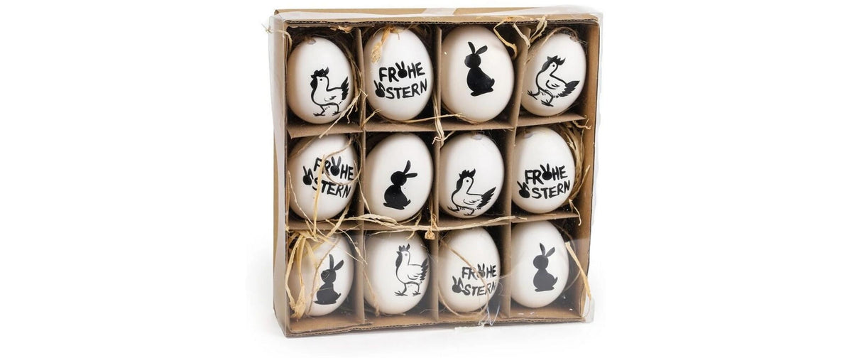 Chalet Ostereier Hase&Huhn Box 12Stk 15x15x15cm weiss