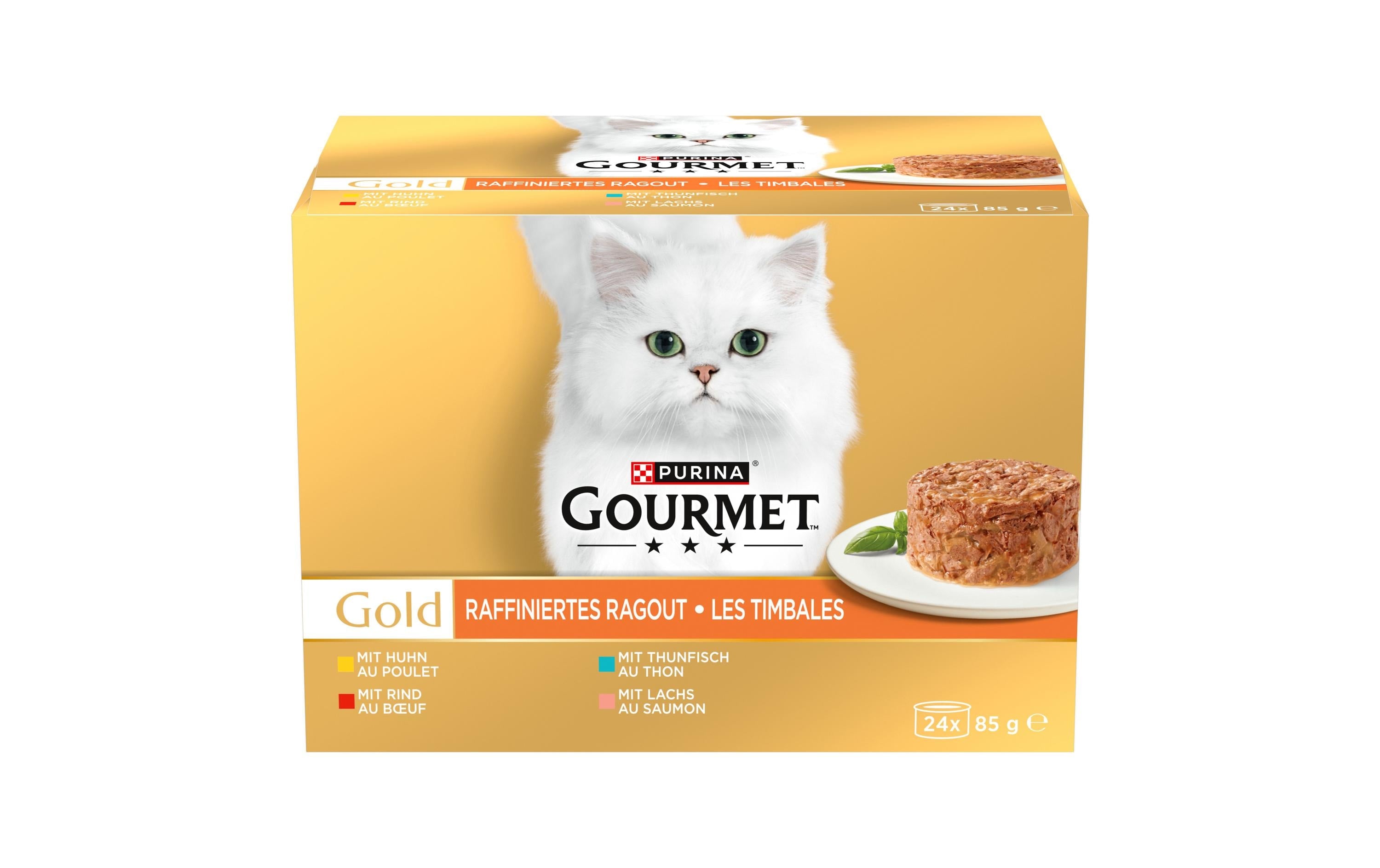 Gourmet Gold Raffiniertes Ragout 24x85g mit Huhn, Thun, Rind und Lachs