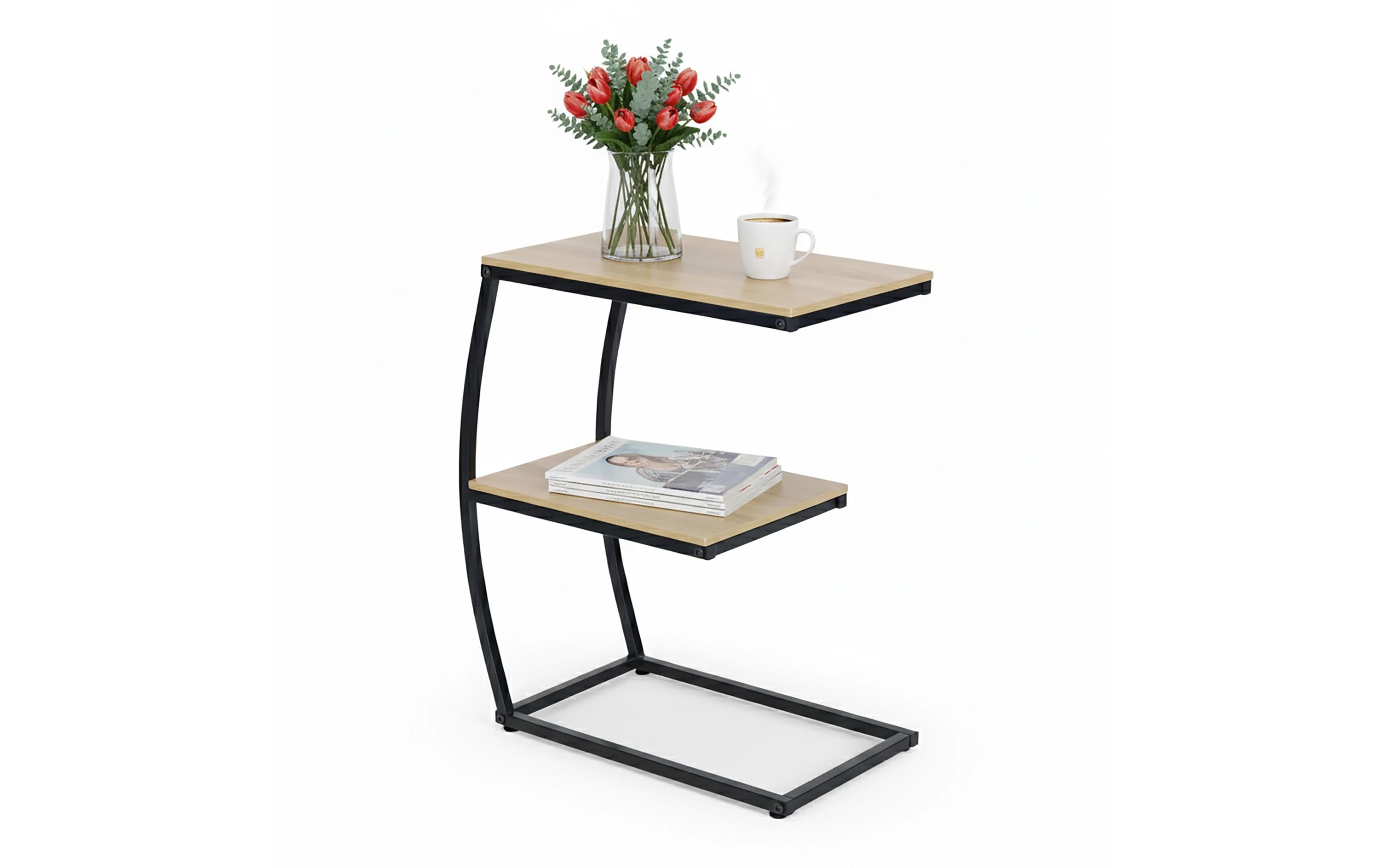 relaxdays Beistelltisch in C-Form Schwarz/Hellbraun