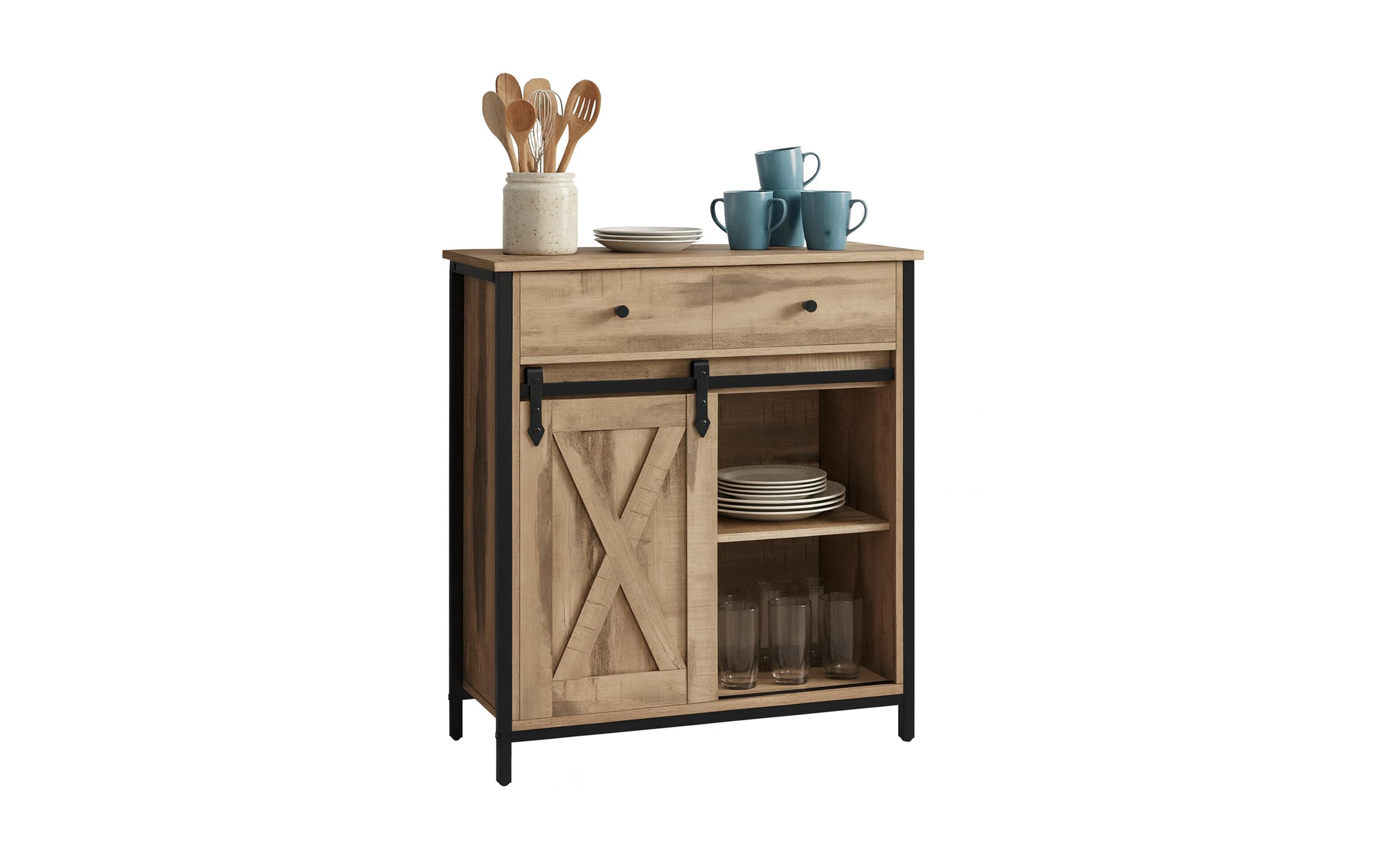 relaxdays Sideboard mit Schiebetür MDF, China, Hellbraun