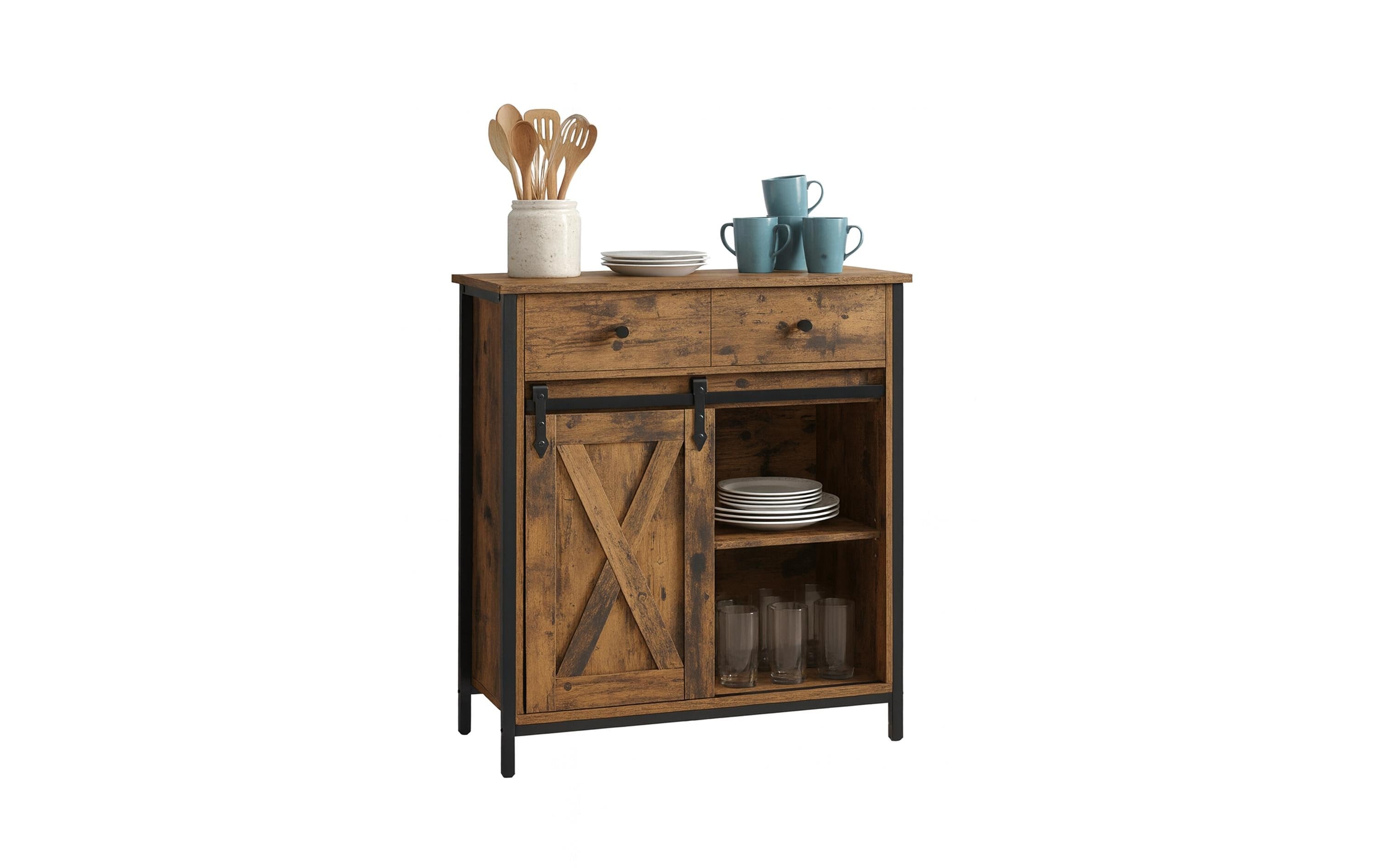 relaxdays Sideboard mit Schiebetür MDF, China, Braun