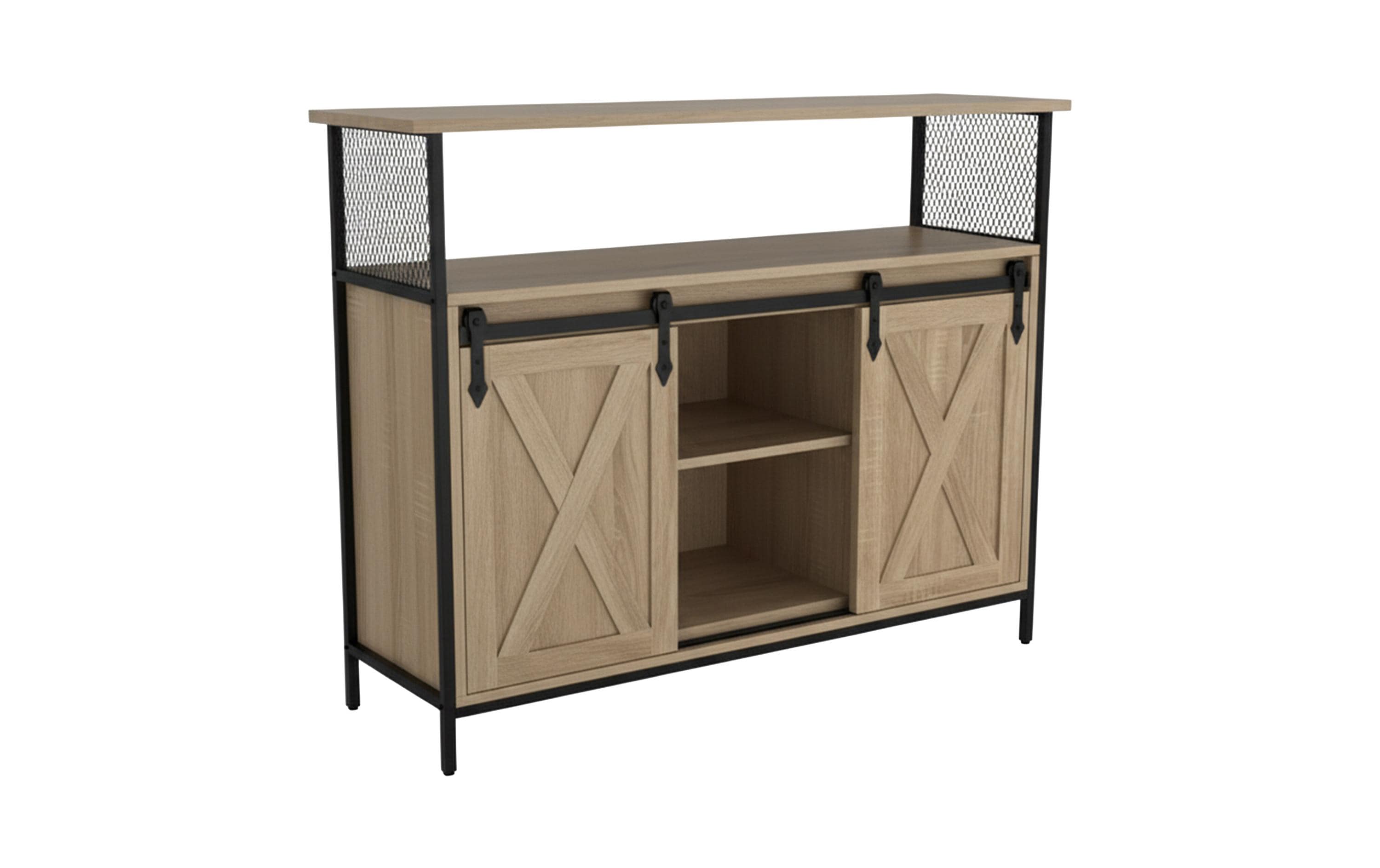 relaxdays Sideboard mit Schiebetüren MDF, China, Hellbraun