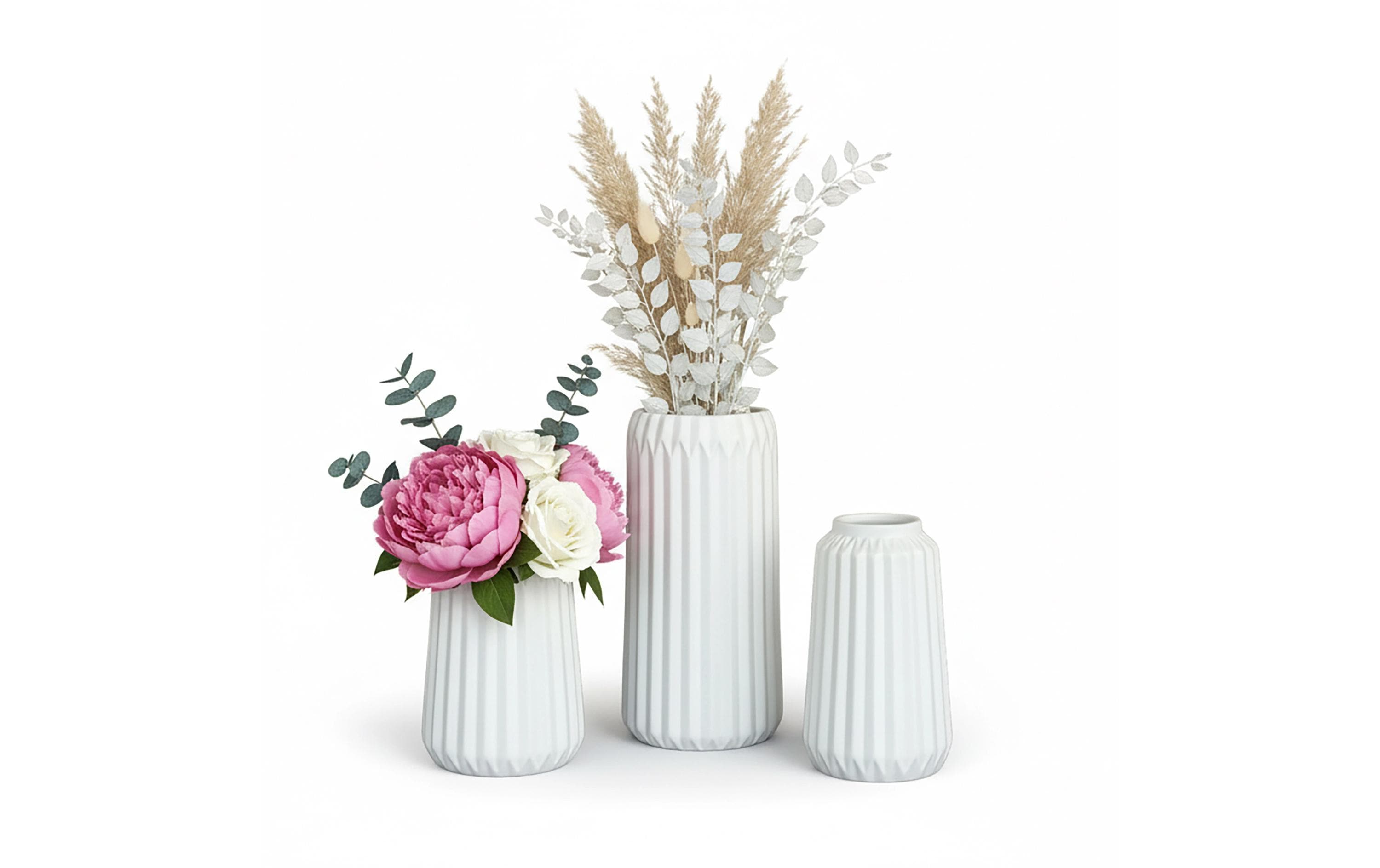 relaxdays Vasen im 3er Set Keramik, Weiss