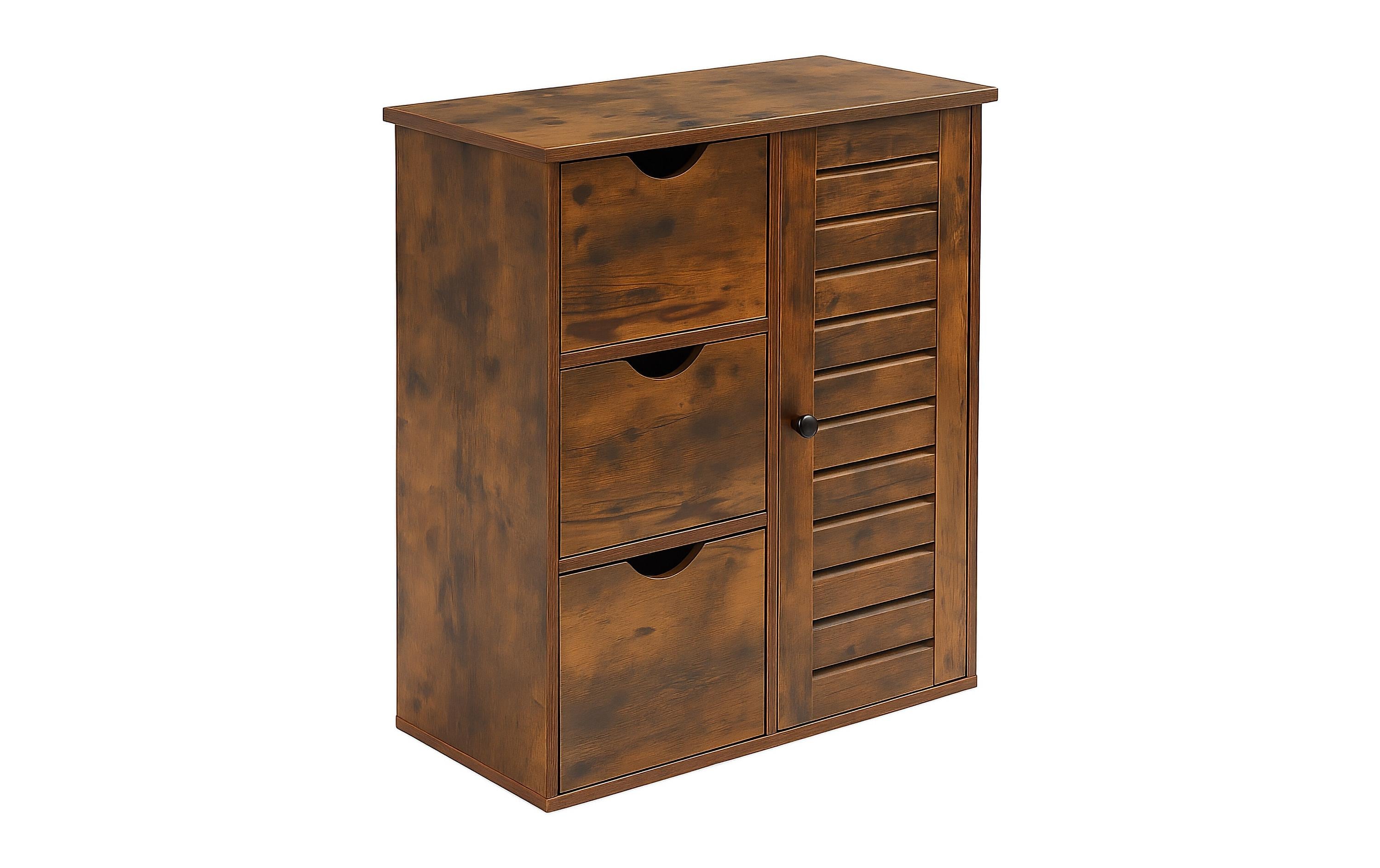 relaxdays Badezimmerschrank mit 3 Schubl. MDF, China, Braun